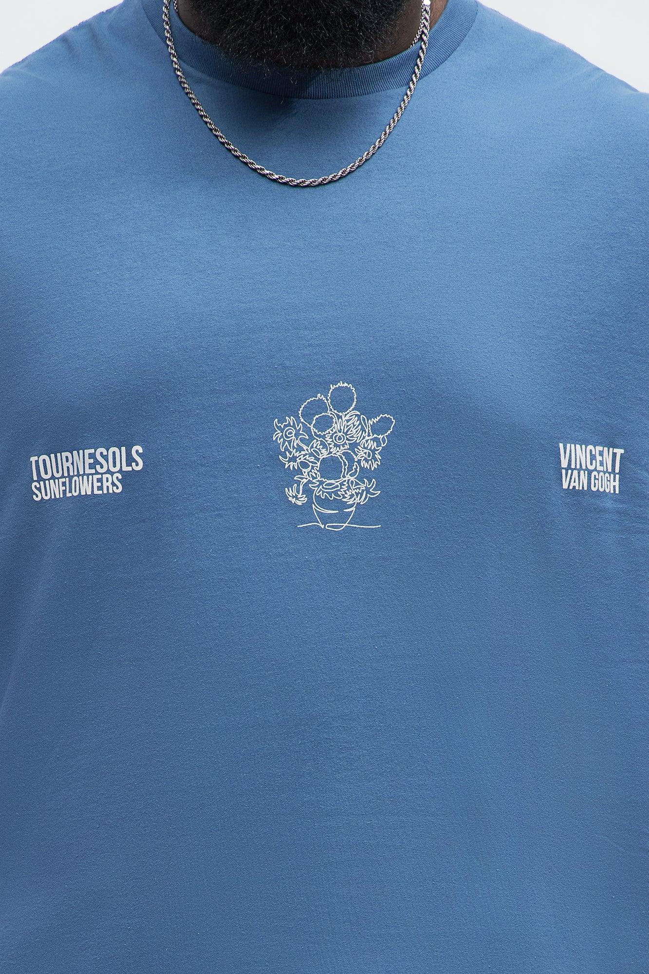 Vincent Van Gogh Flower Pot Short Sleeve Tee - Blue Product Image