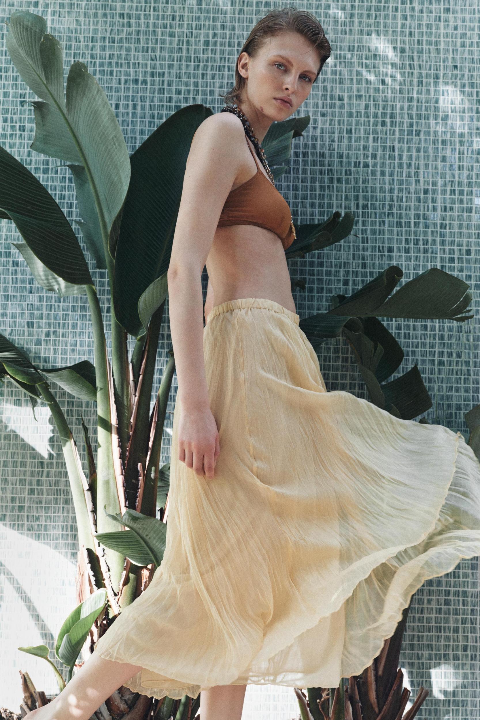 CRINKLE EFFECT MIDI SKIRT ZW COLLECTION Product Image