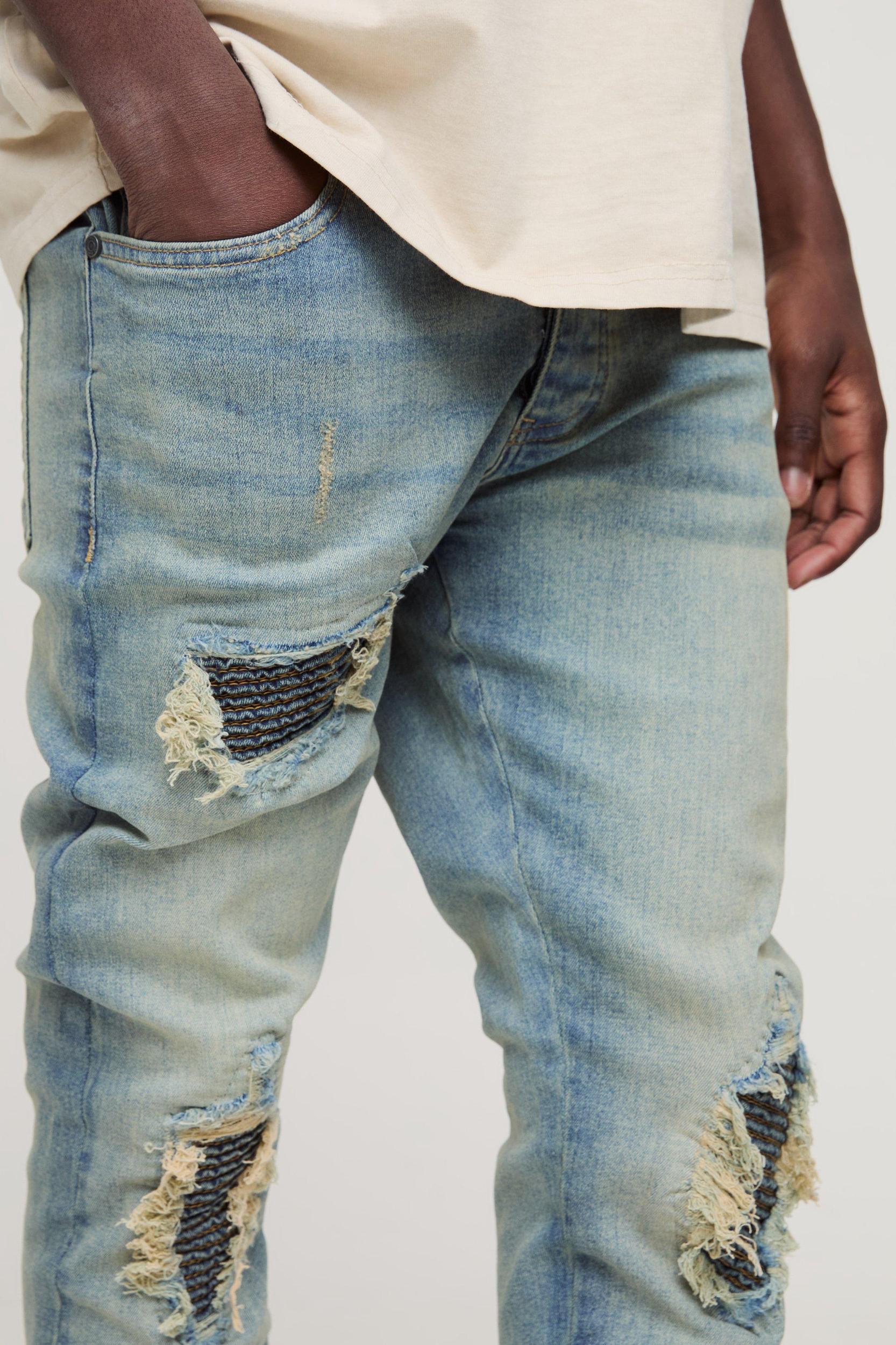 Biker Rip & Repair Stonewash Zip Hem Skinny Jeans | boohooMAN USA Product Image