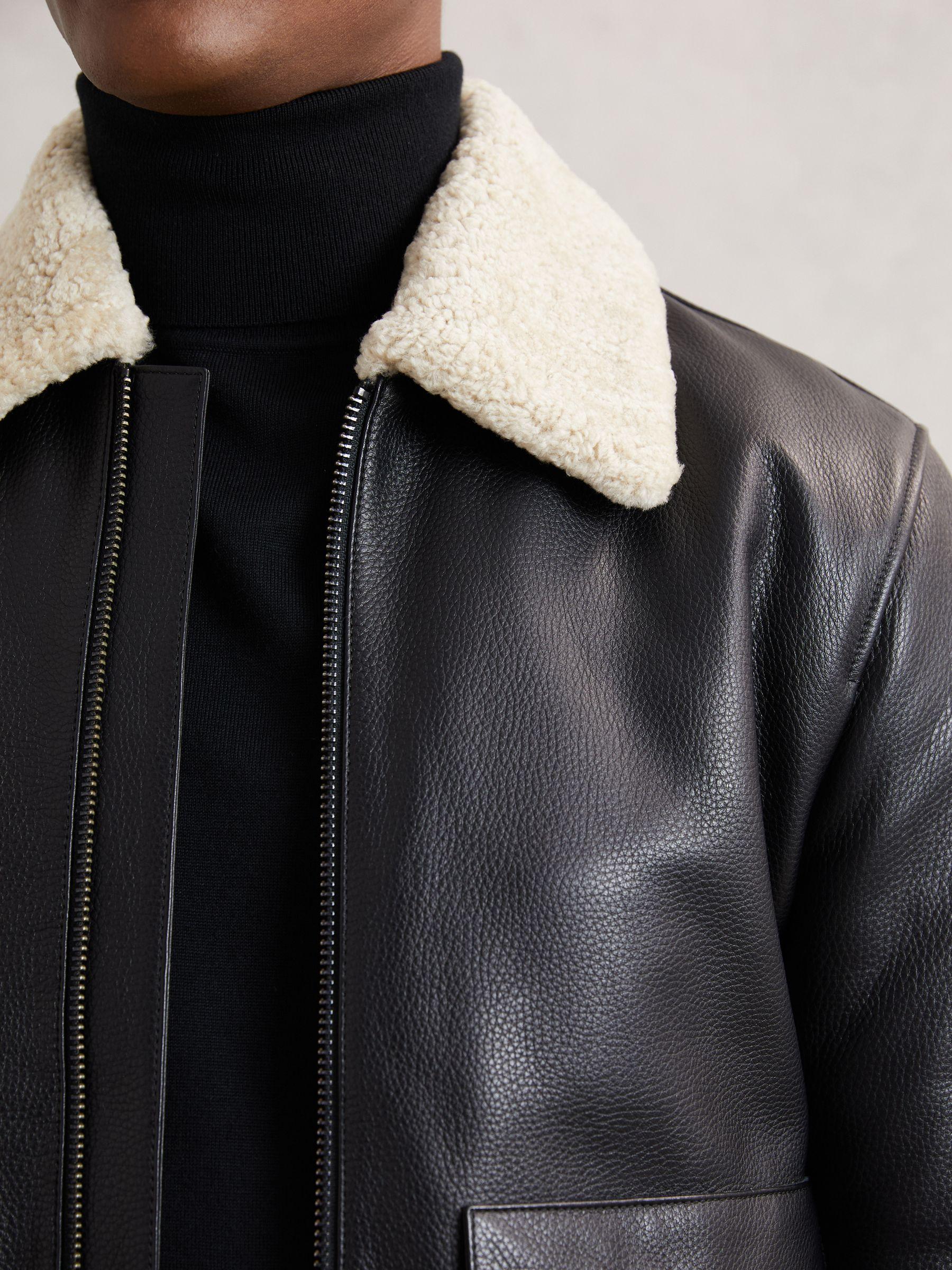 Leather Shearling-Collar Bomber Jacket in Black Product Image