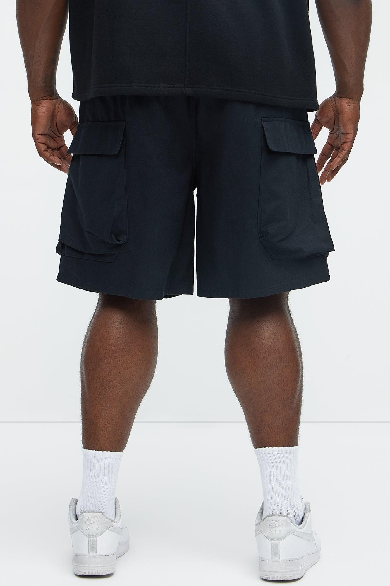 Stacked Cargo Pockets Relaxed Shorts - Black Product Image