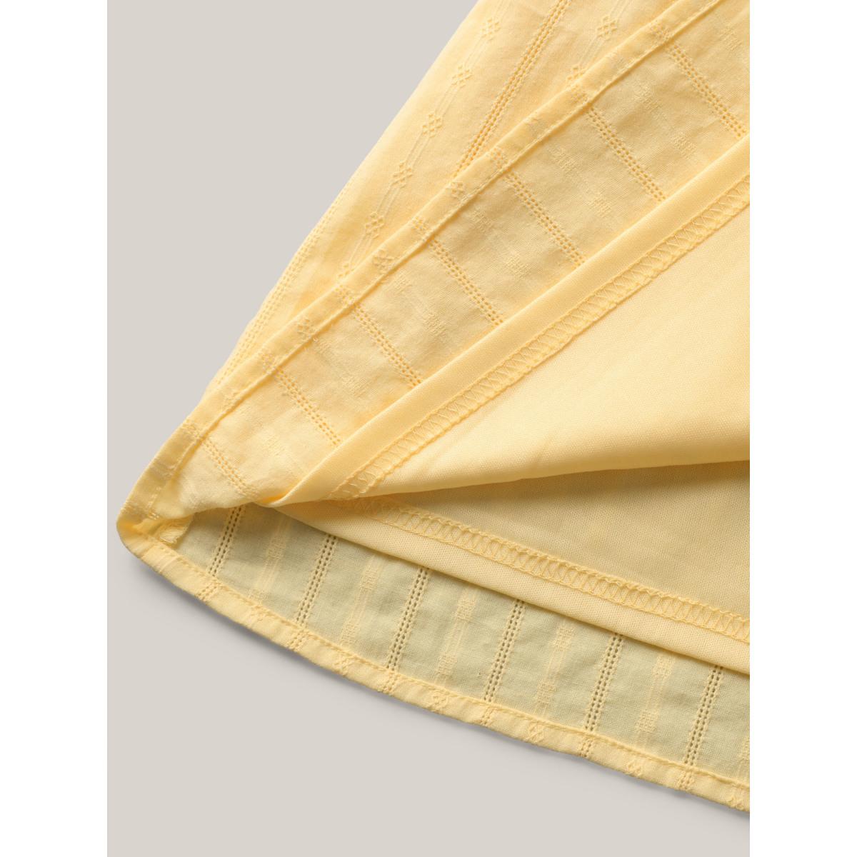 Plus Size Lightyellow Cotton Textured Lace Trim Neck-Tie Blouse Women Boho Short sleeve V-neck Vacation Blouses BloomChic 10/M Product Image