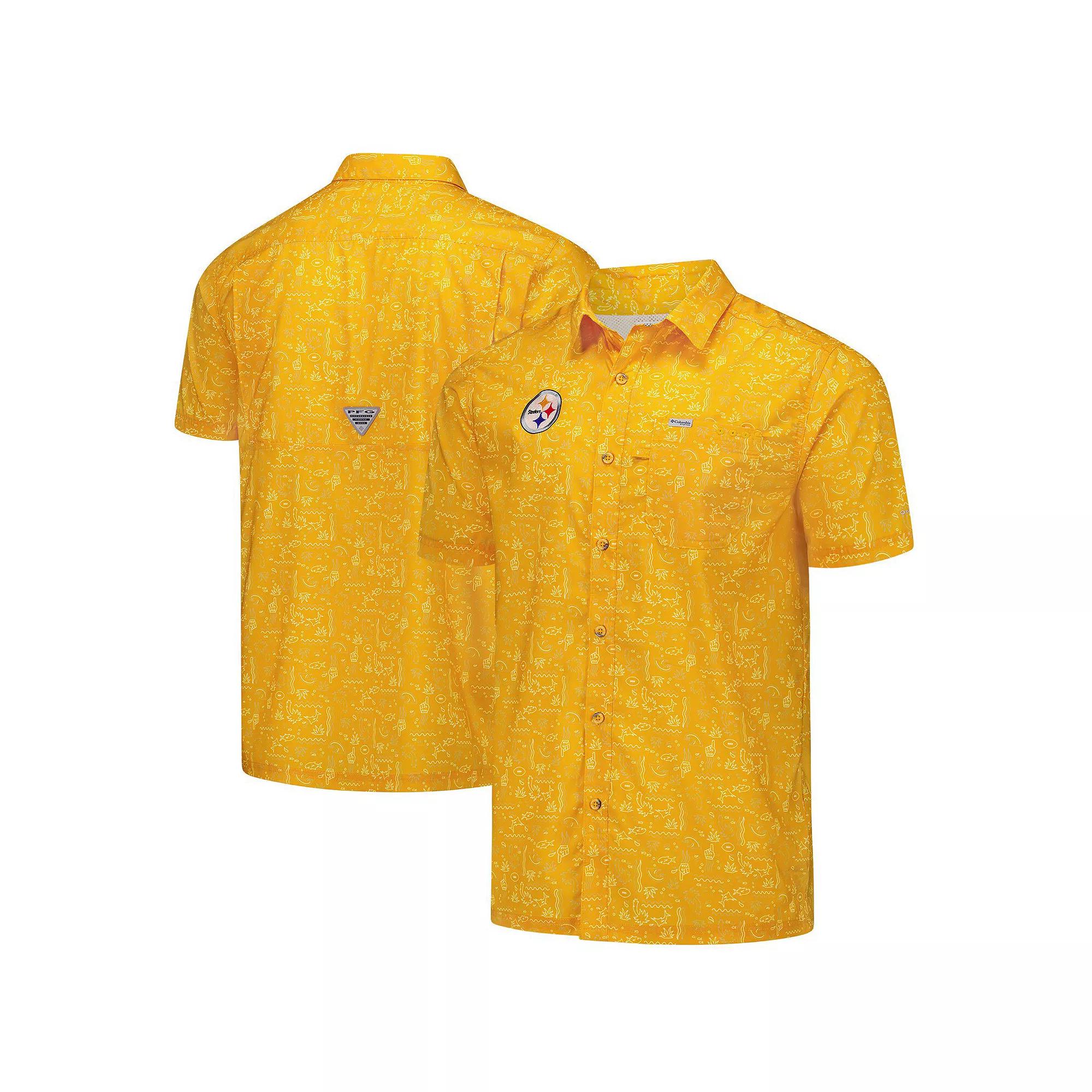 Men's Columbia PFG Gold Pittsburgh Steelers Super Slack Tide Omni-Wick Button-Up Shirt,  Product Image