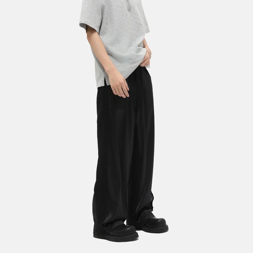 Mid Rise Plain Panel Satin Straight Leg Pants Product Image
