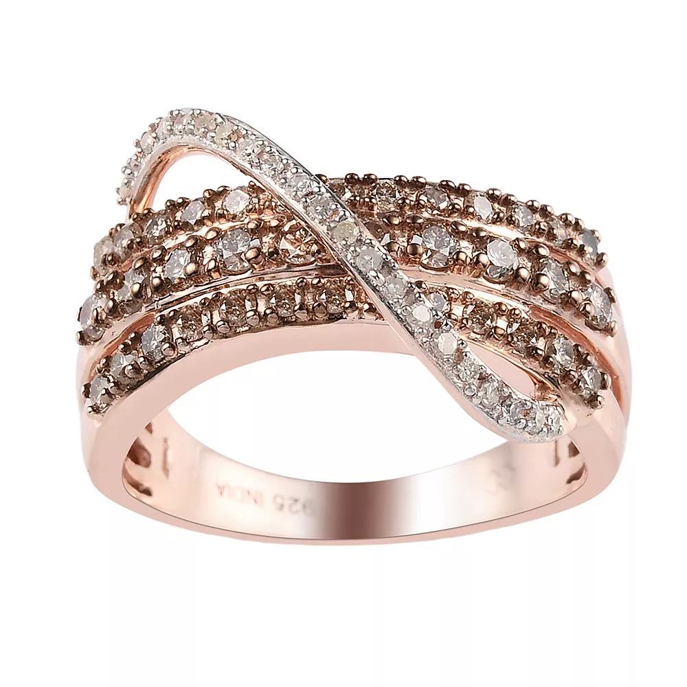 14k Rose Gold Over Silver 3/4 Carat T.W. Natural Champagne & White Diamond Ring, Womens Brown Product Image
