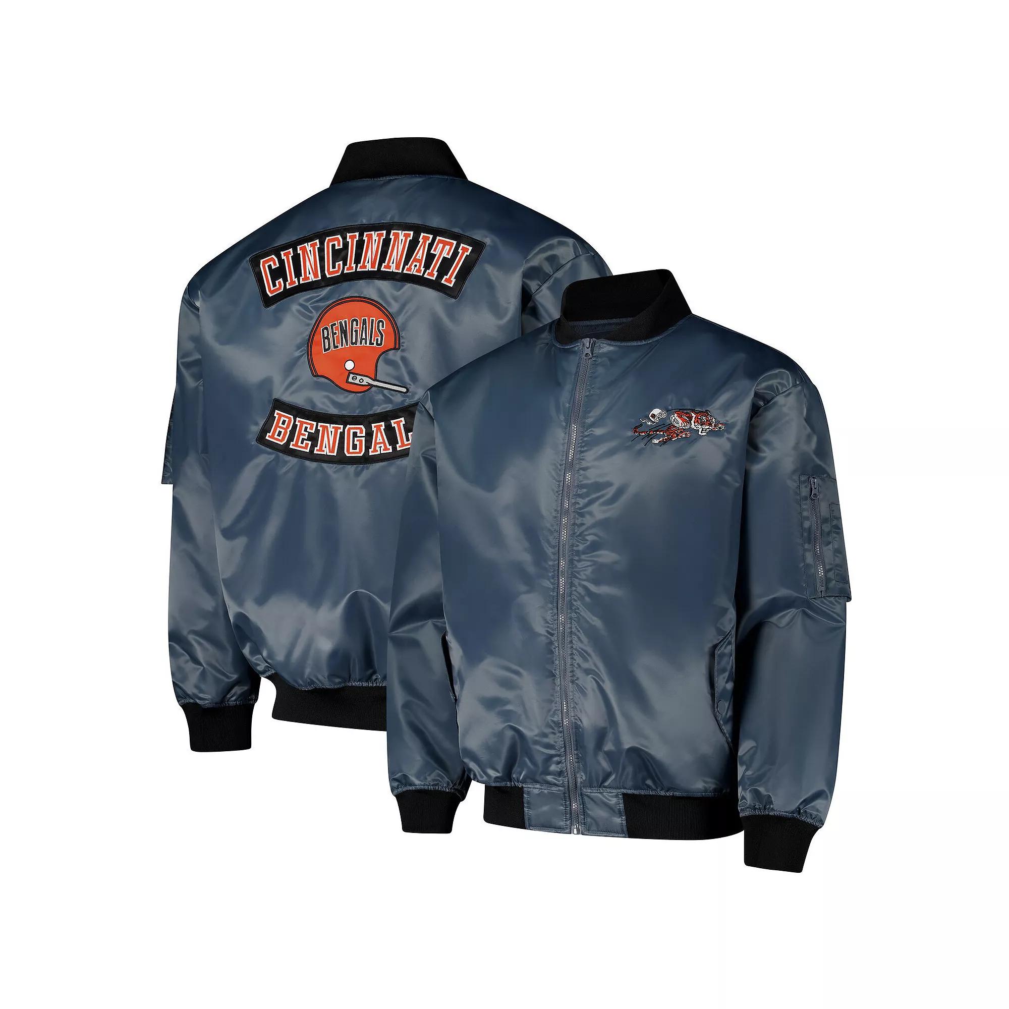 Mens Mitchell & Ness Charcoal Cincinnati Bengals Big & Tall Bomber Full-Zip Jacket Product Image