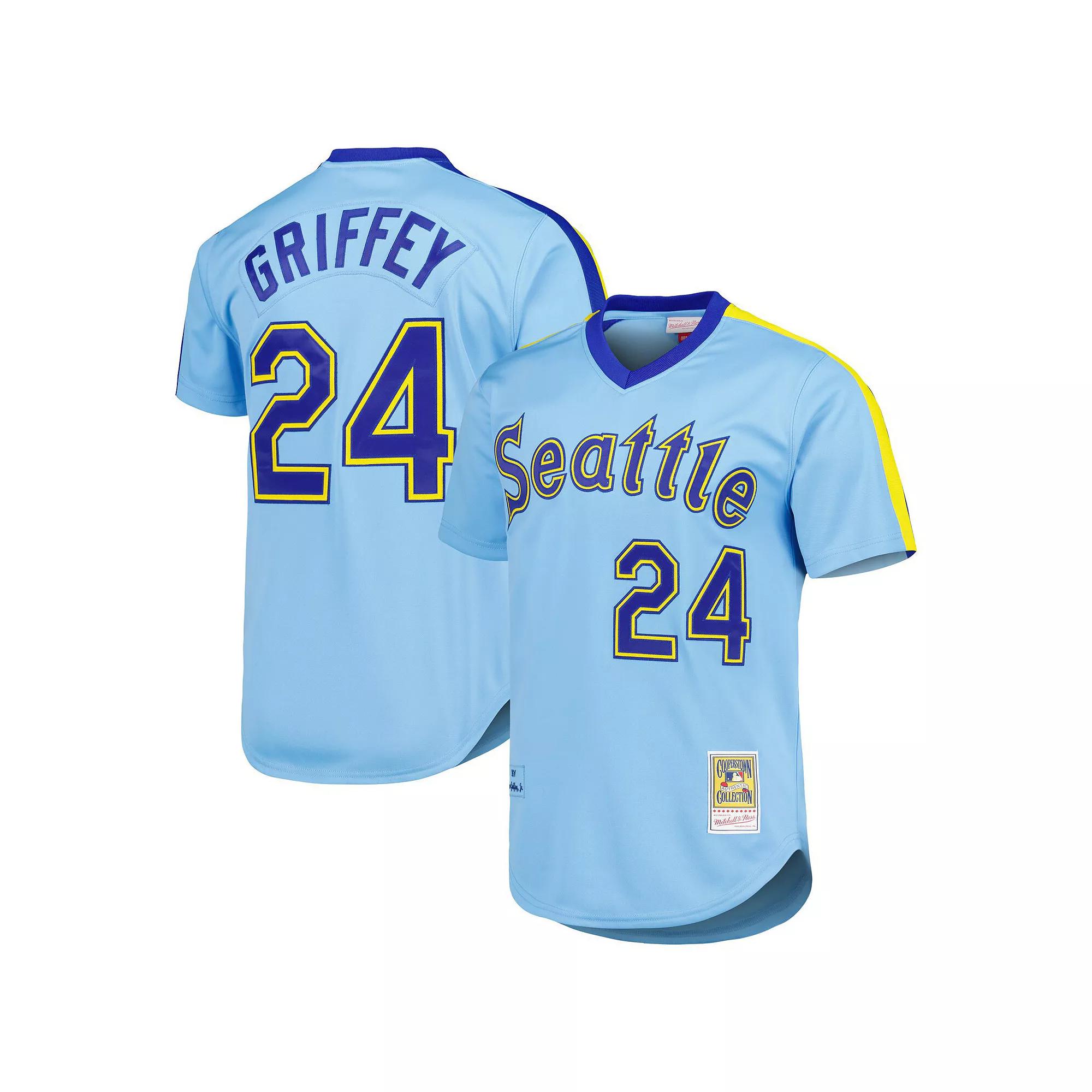 Men's Mitchell & Ness Ken Griffey Jr. Light Blue Seattle Mariners Cooperstown Collection Authentic Jersey, Size: 52 Product Image