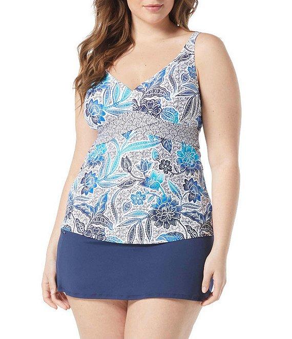 Beach House Plus Size Samoan Floral Adele V-Neck Fitted Tankini Swim Top Product Image