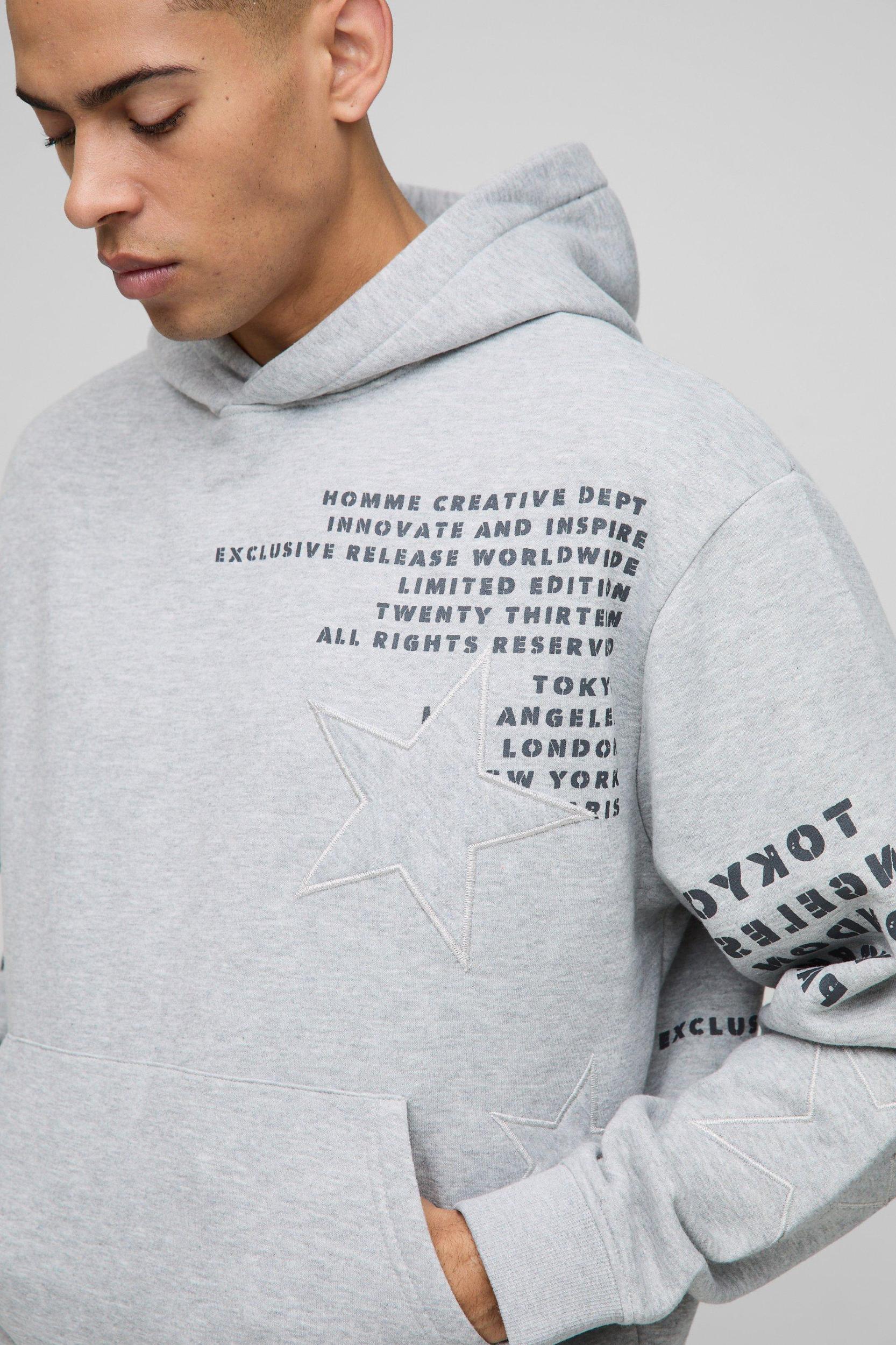 Oversized Boxy Star Applique Hoodie | boohooMAN USA Product Image