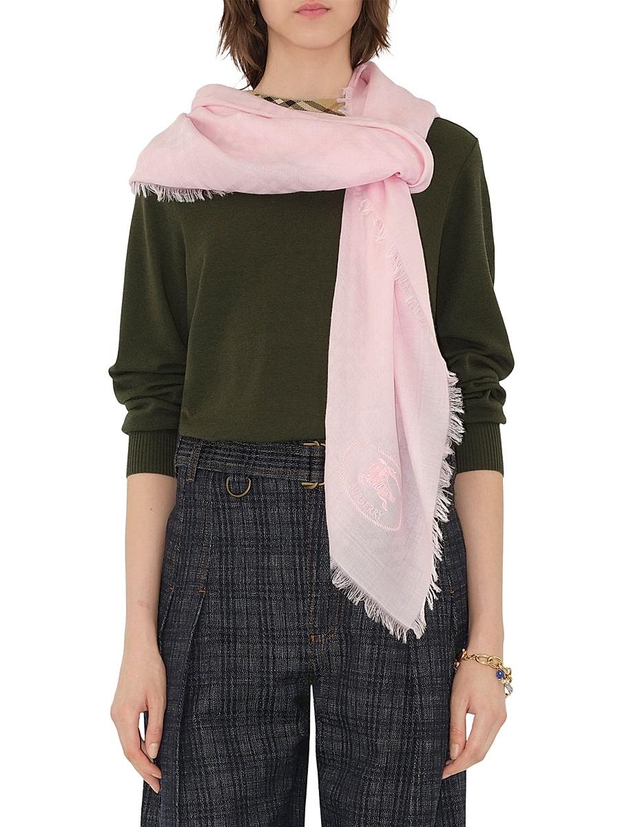 Womens Fringed Check Wool Scarf Product Image