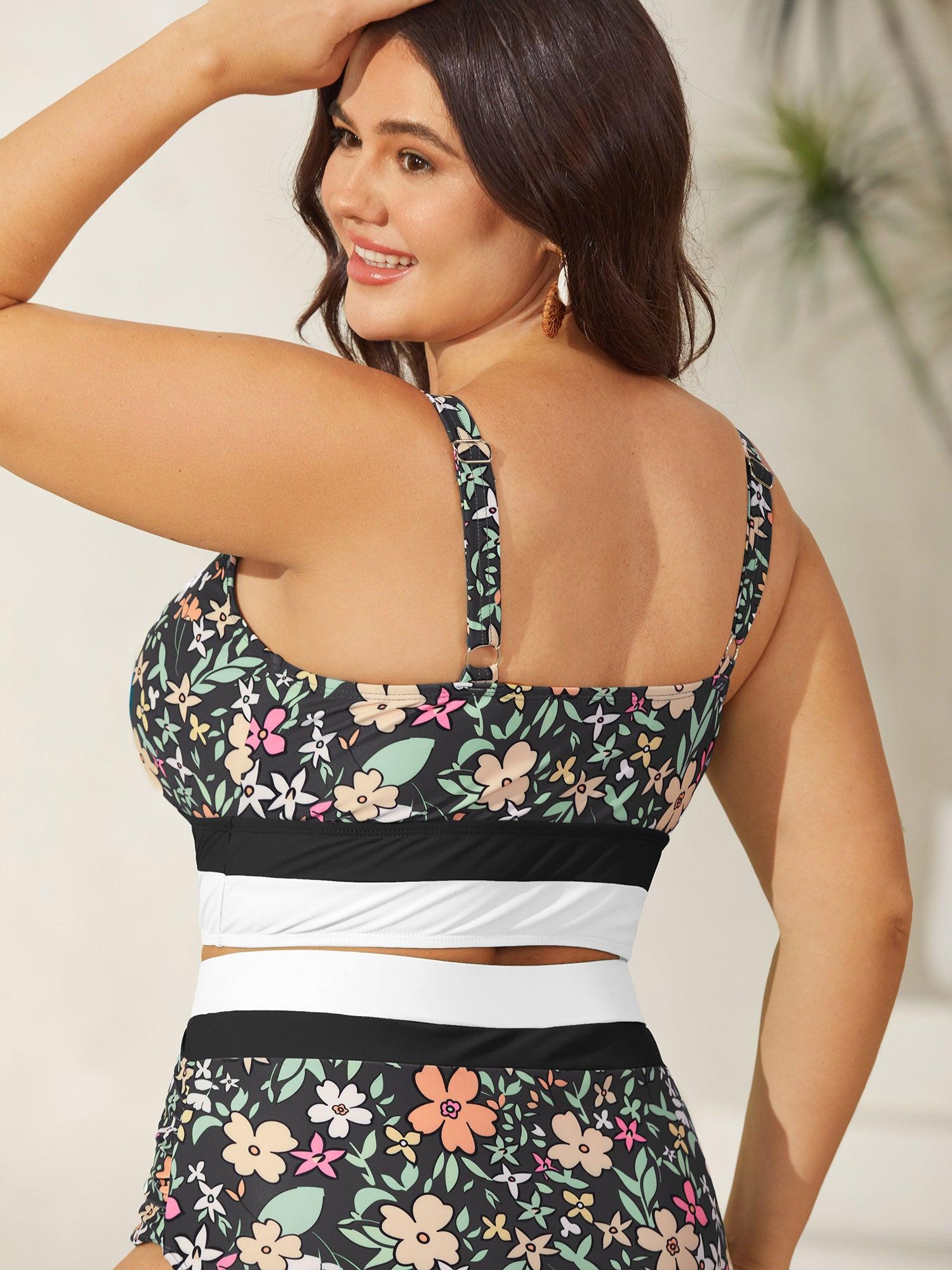 Floral Print Color Contrast Swim Top Female Product Image