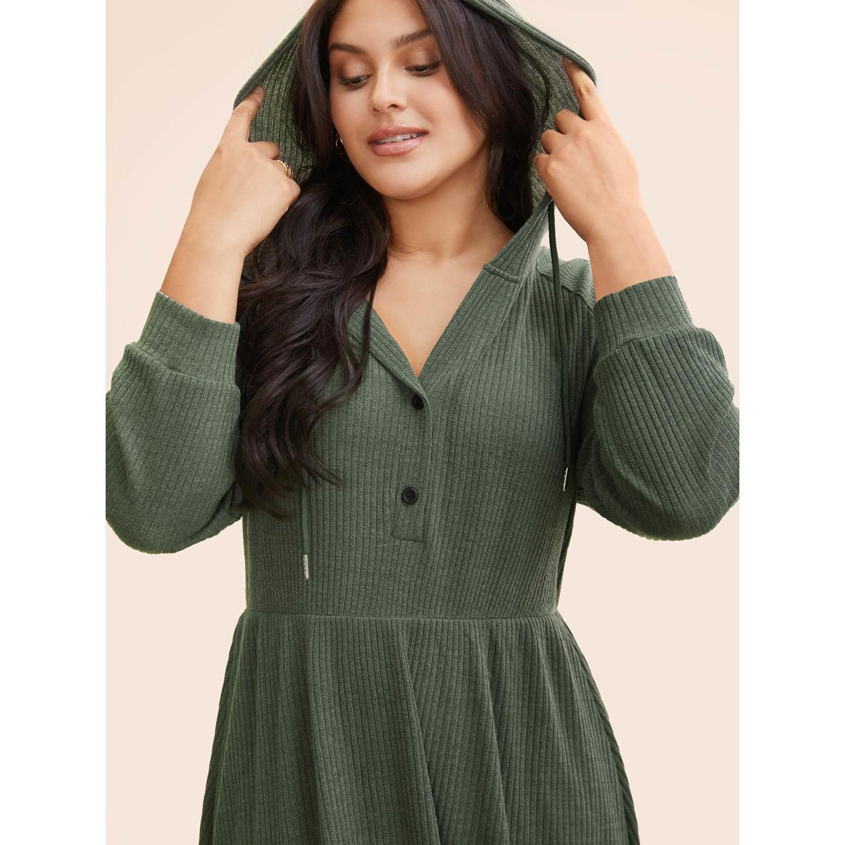 Plus Size Texture Drawstring Hooded Pocket Dress DarkSlateGray Women Casual Texture Hooded Long Sleeve Curvy BloomChic 10/M Product Image