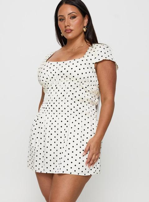 Evangelie Ruched Mini Dress White Polka Curve Product Image