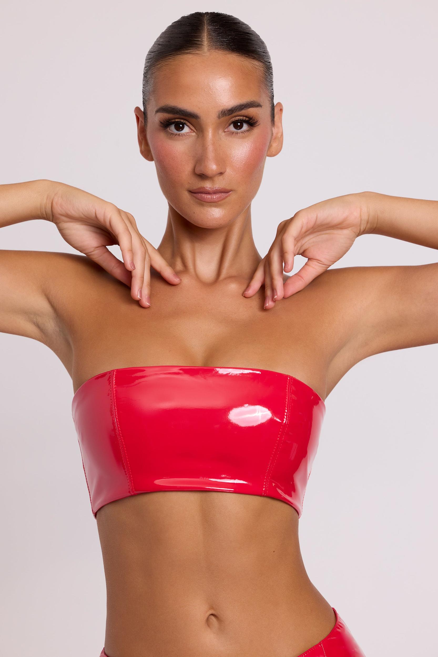 Vinyl Bandeau Bralette in Fire Red Product Image