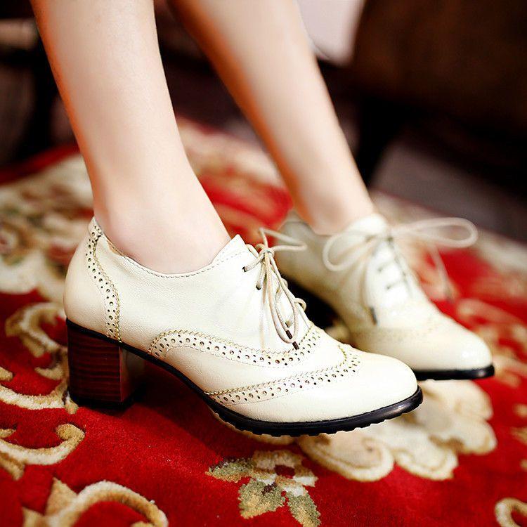 Chunky-Heel Wing-Tip Lace-Up Oxfords Product Image
