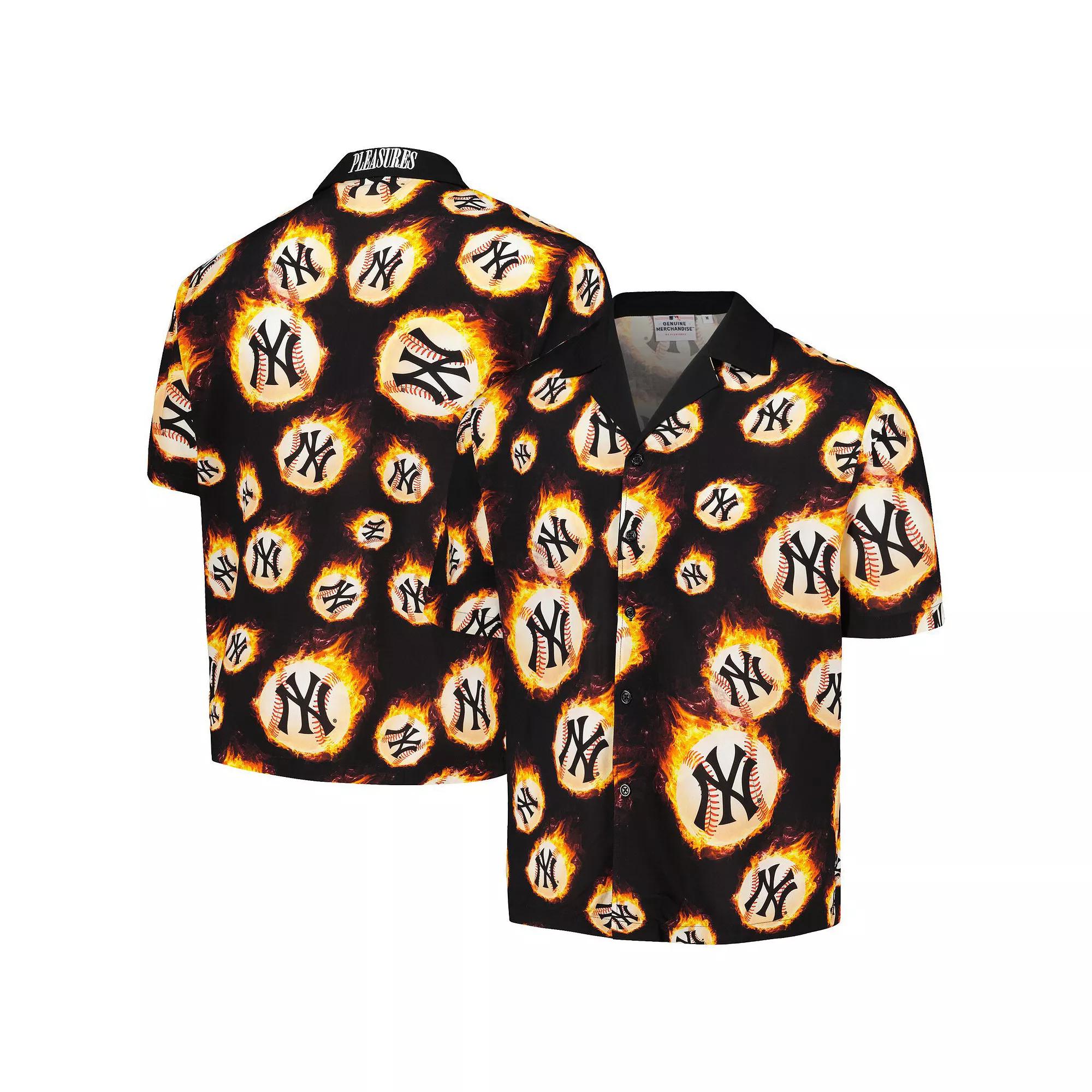 Men's Black New York Yankees Flame Fireball Button-Up Shirt,  Product Image