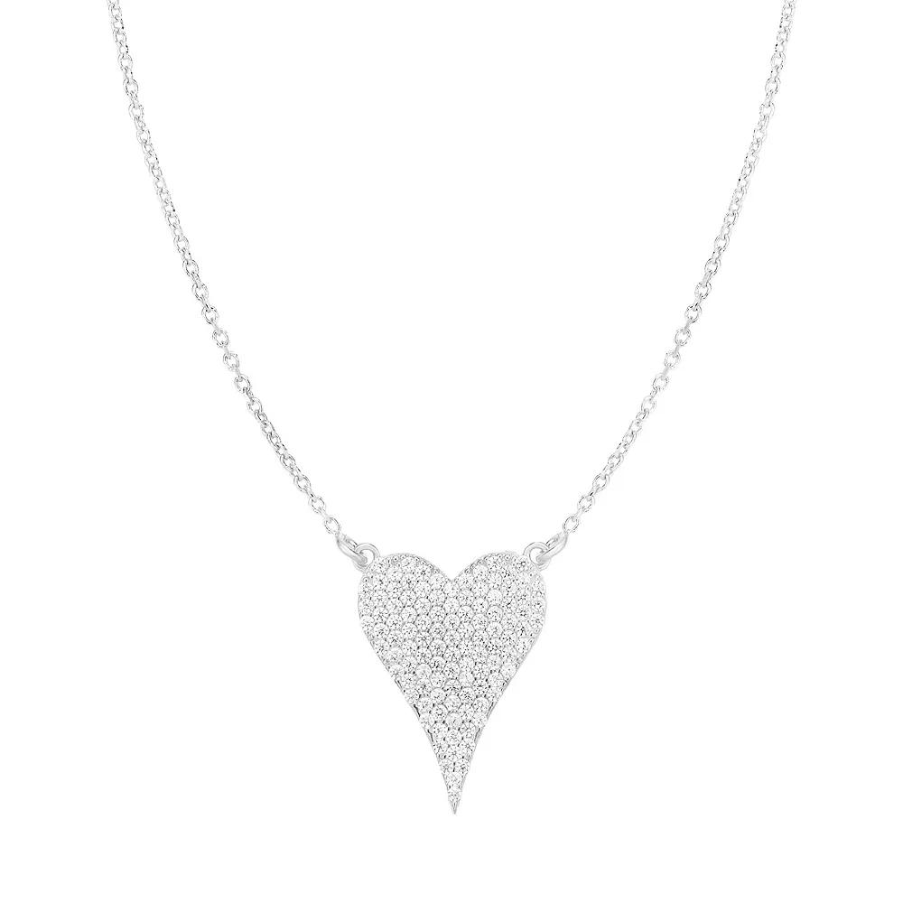 Sunkissed Sterling Cubic Zirconia Pave Heart Necklace, Women's, Silver Tone Product Image