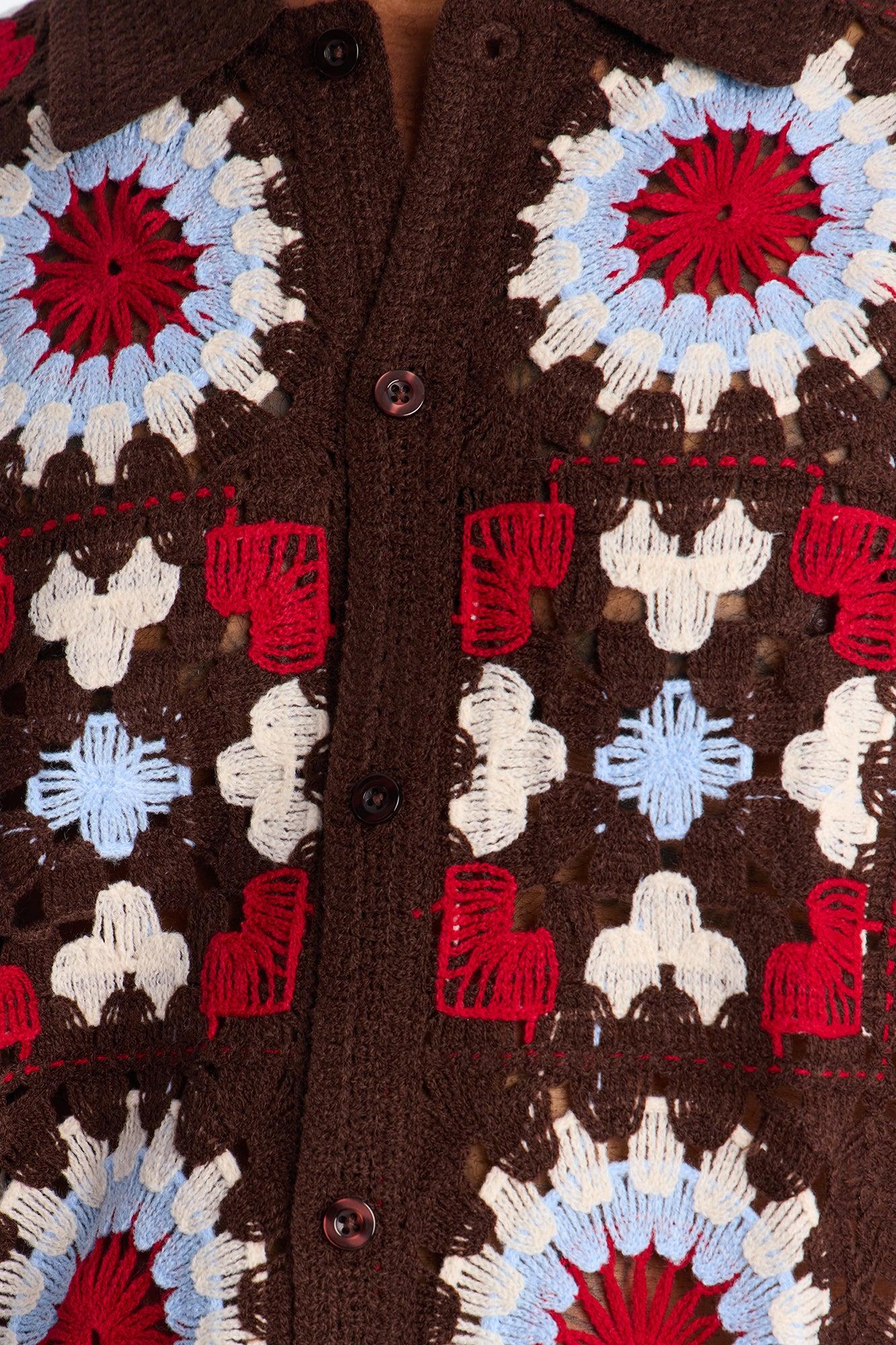 Desert Hues Crochet Button Up Shirt - Brown Male Product Image