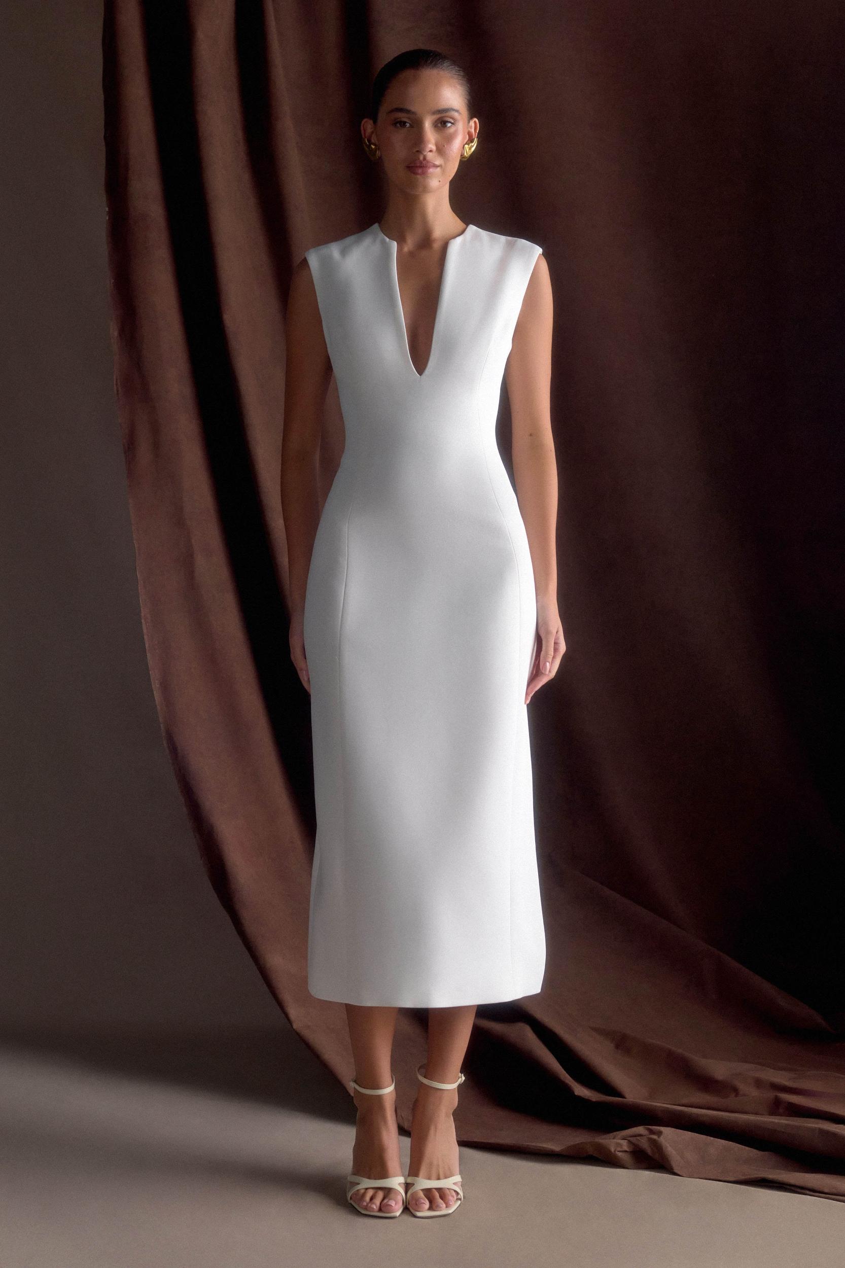 Audrine Suiting Sleeveless Midi Dress - Ivory Product Image