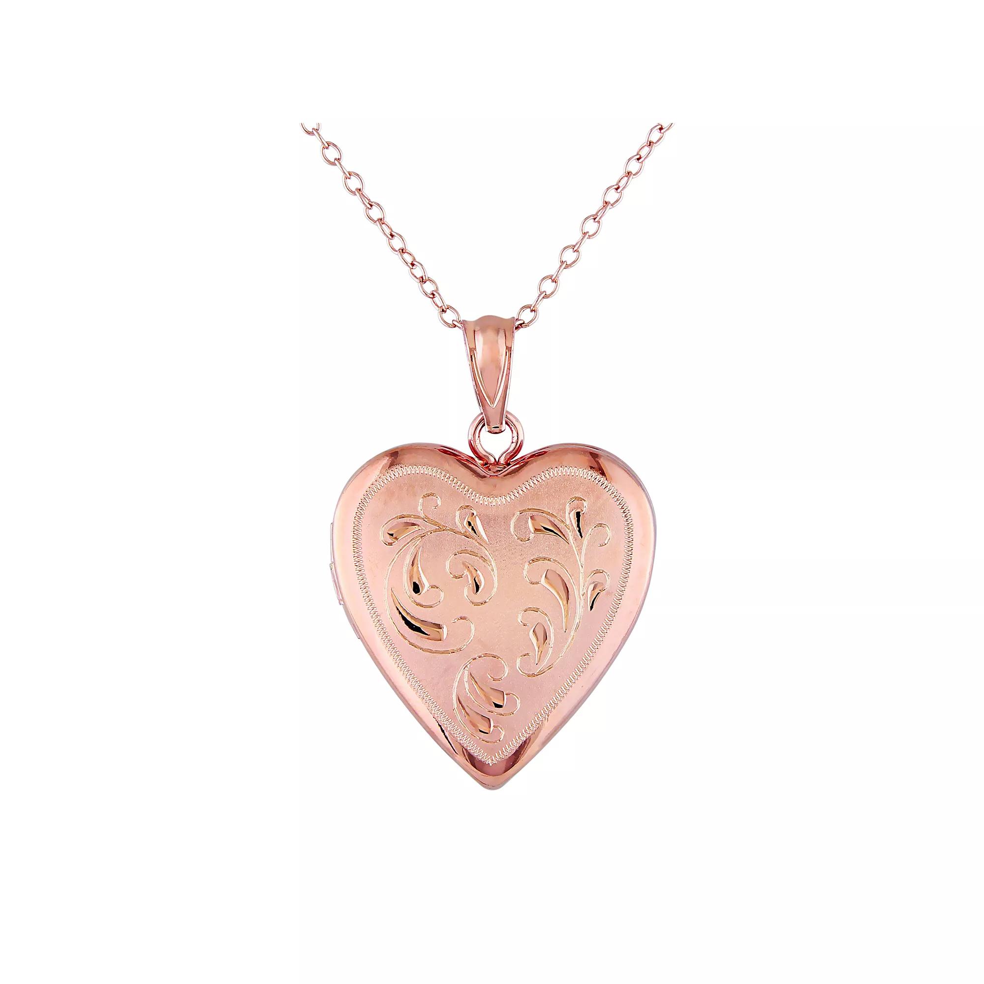 Stella Grace Pink Rhodium-Plated Sterling Silver Filigree Heart Locket Necklace, Women's, Size: 18" Product Image