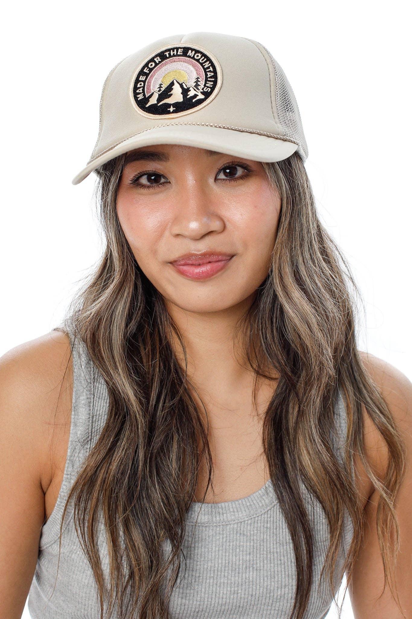 Friday Feelin' Made for the Mountains Trucker Hat in Tan Product Image
