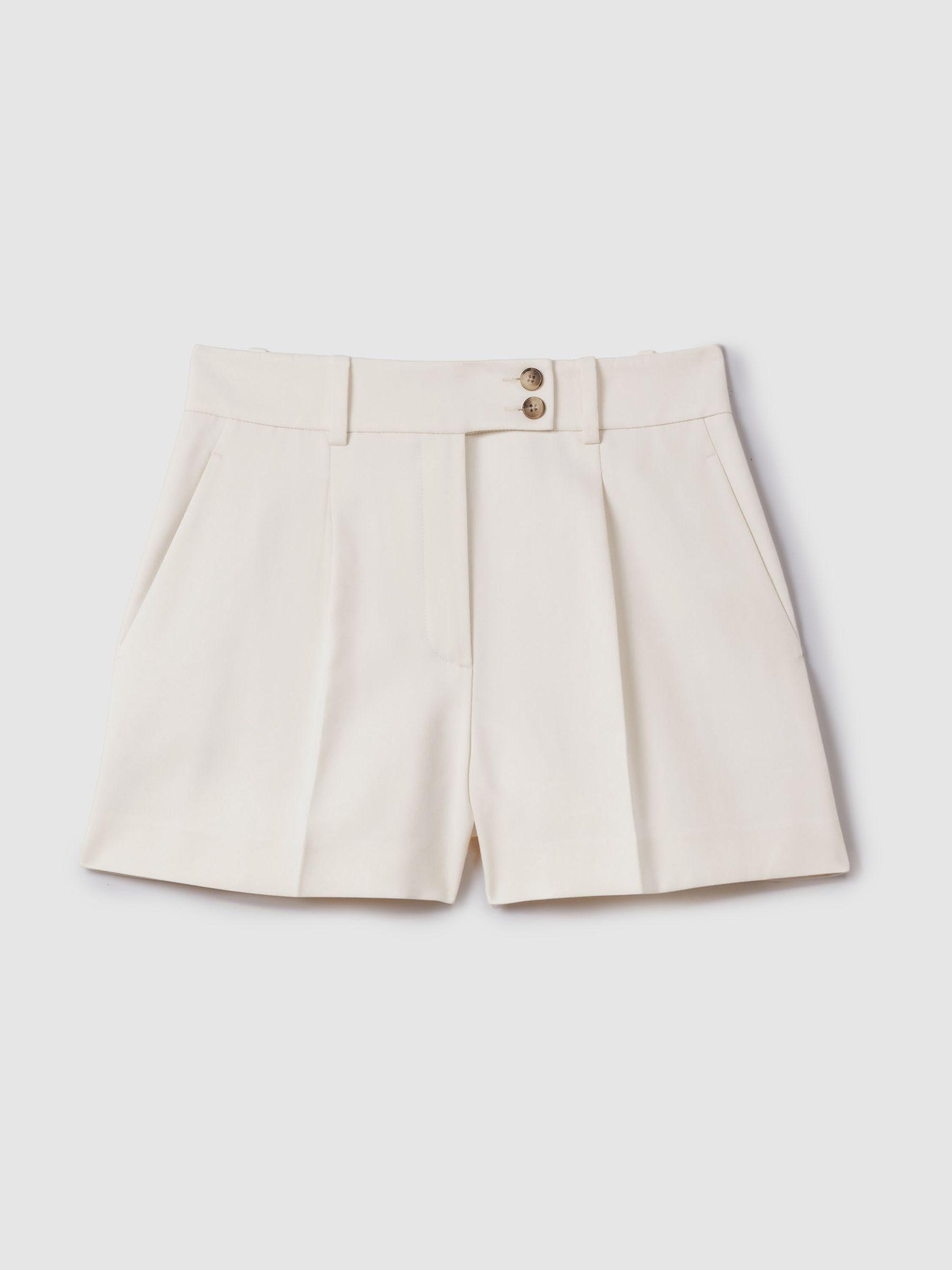 Front Pleat Tailored Shorts in Cream Product Image