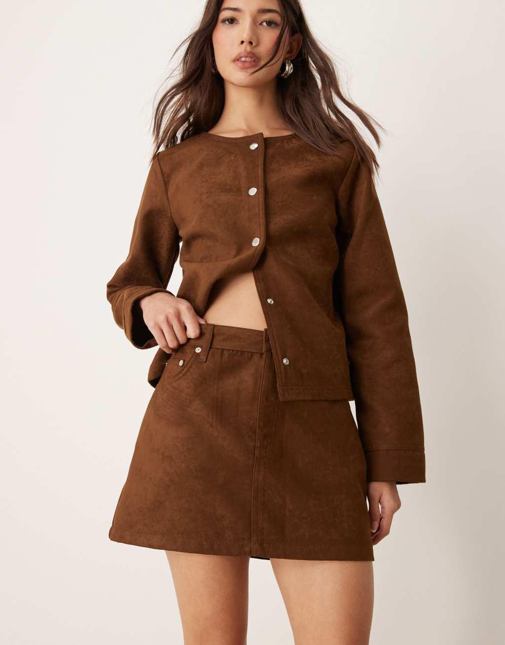 ASOS DESIGN faux suede mini skirt in tan Product Image