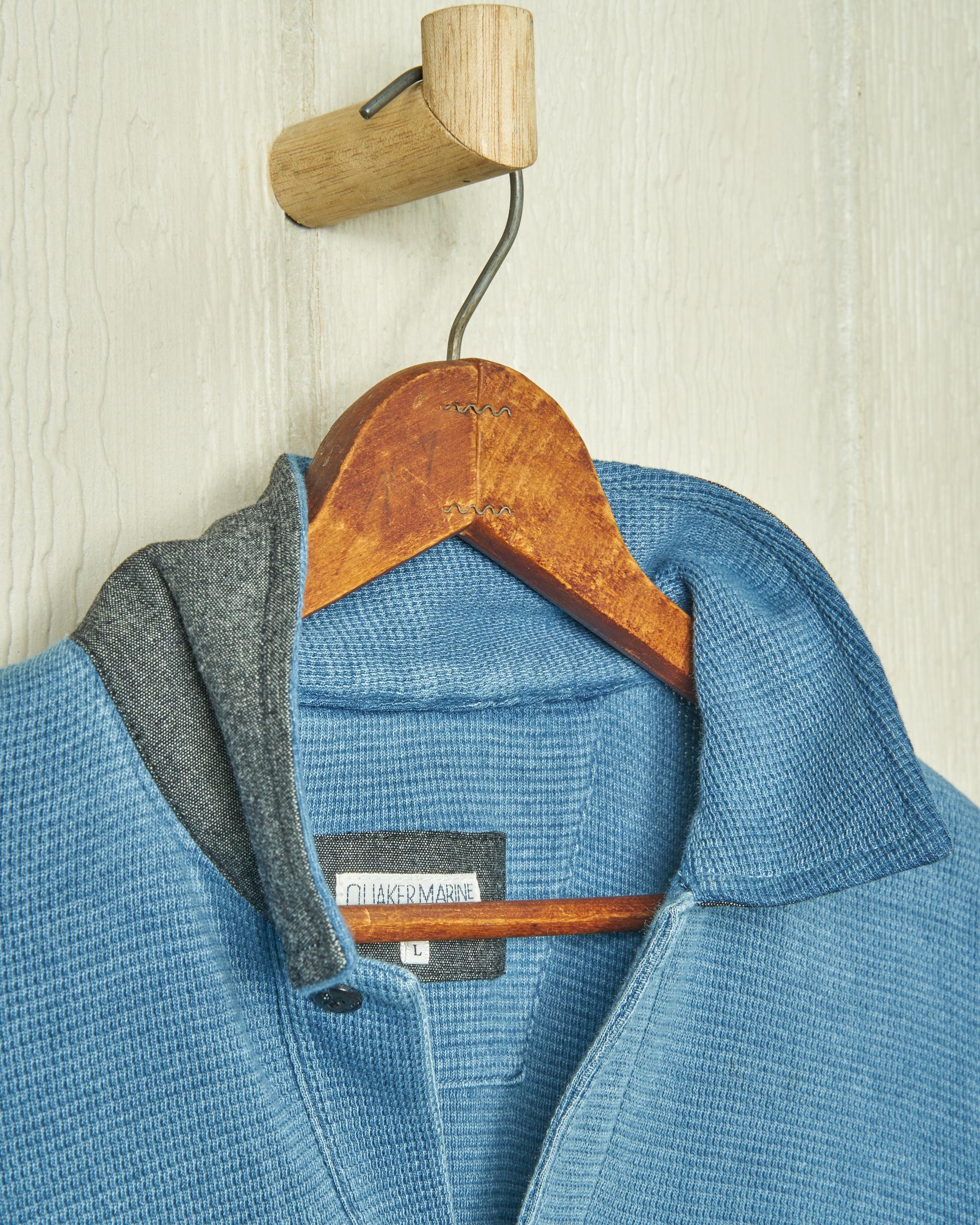 Long Sleeve Indigo Polo in Solid Waffle Knit Product Image