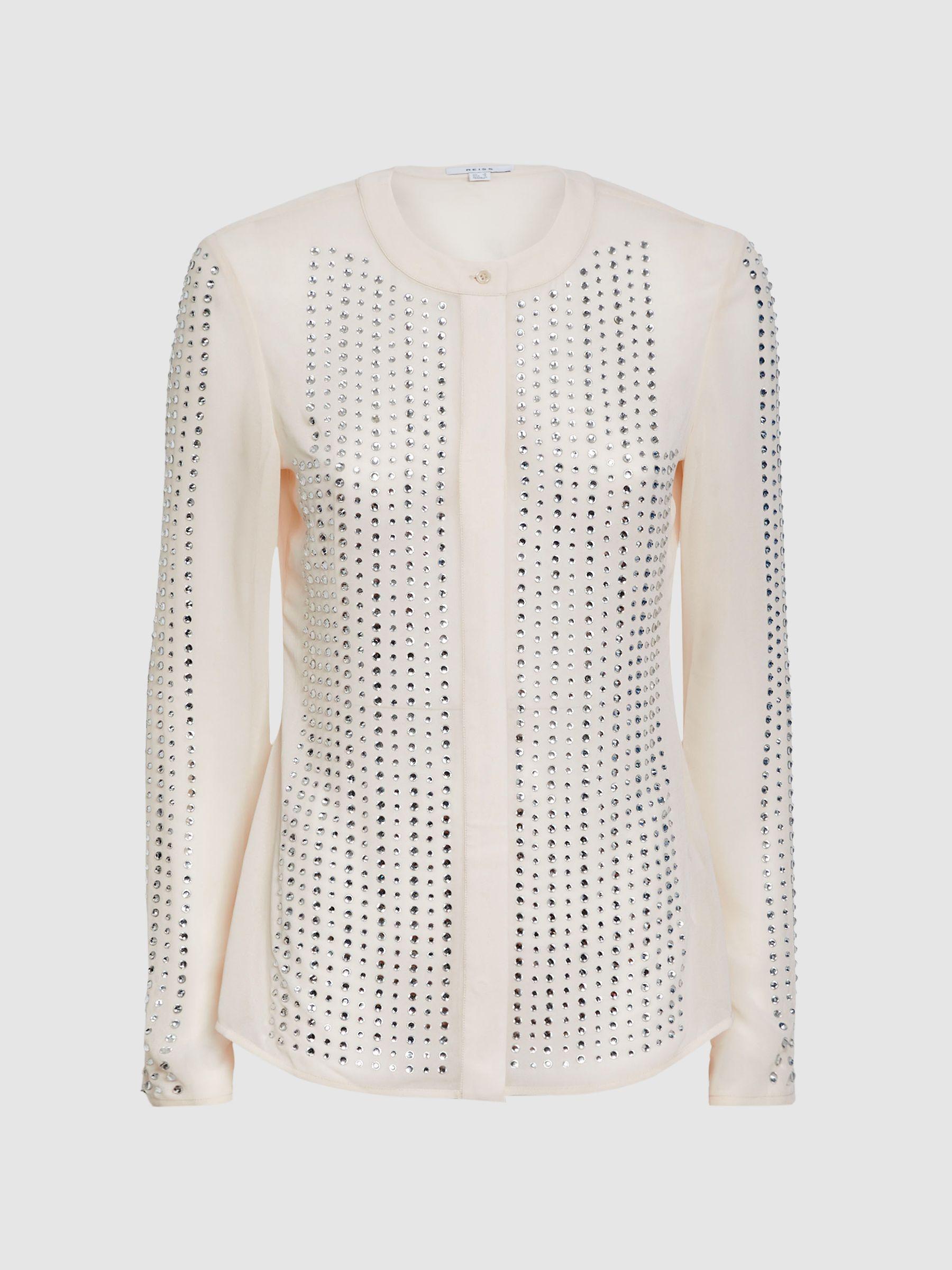 Fitted Embellished Shirt in Cream Product Image