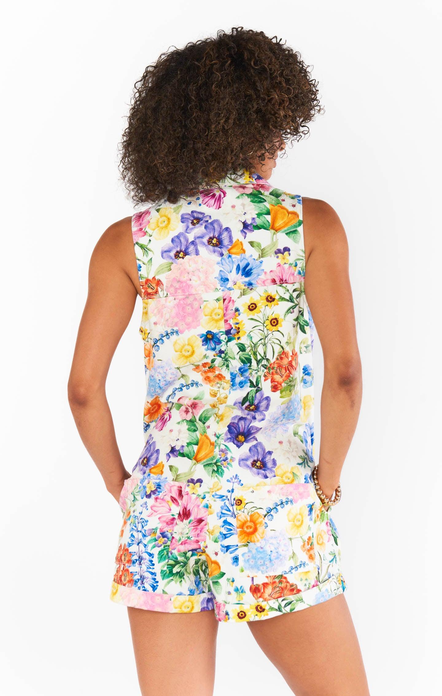 Reno Romper ~ Ivory Botanical Floral Denim Product Image