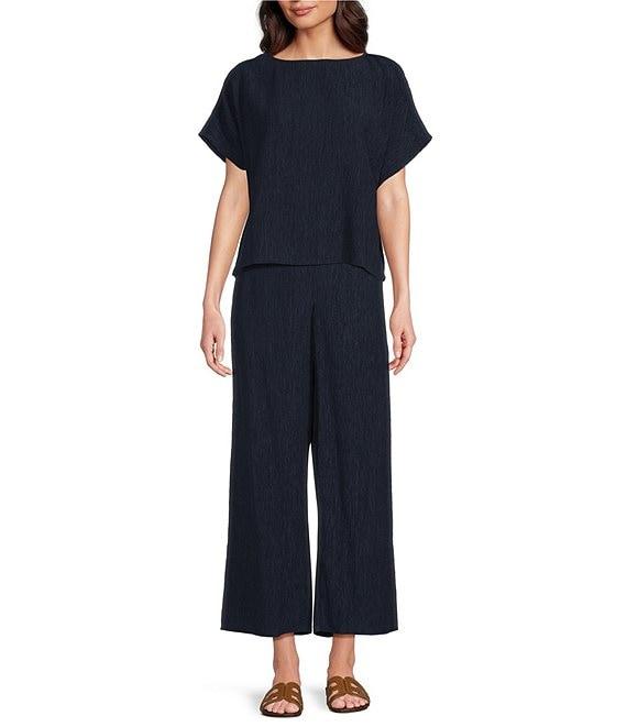 Eileen Fisher Plisse Boat Neck Short Dolman Sleeve Top Product Image