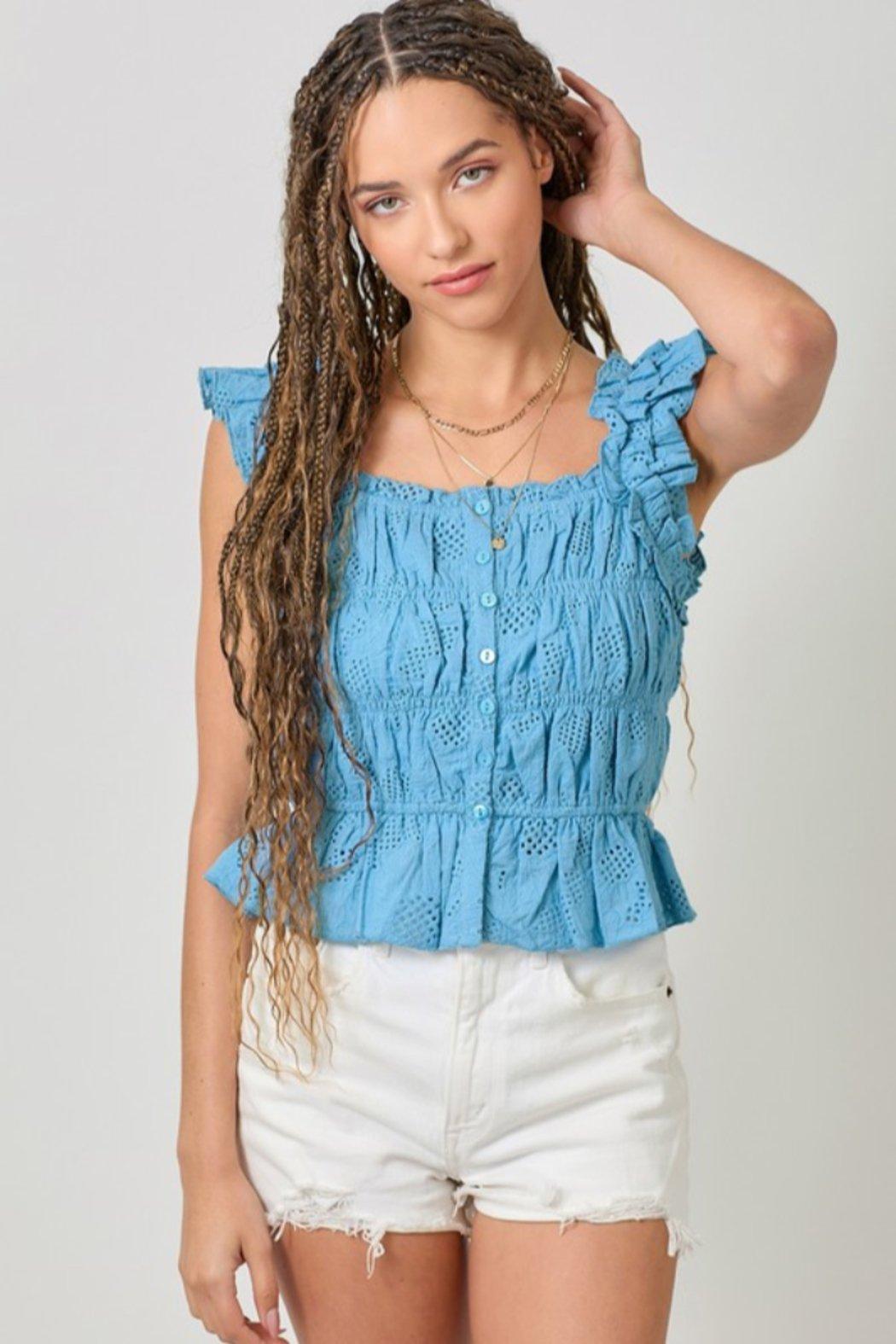 Ruffle Shoulder Ruched Top Product Image