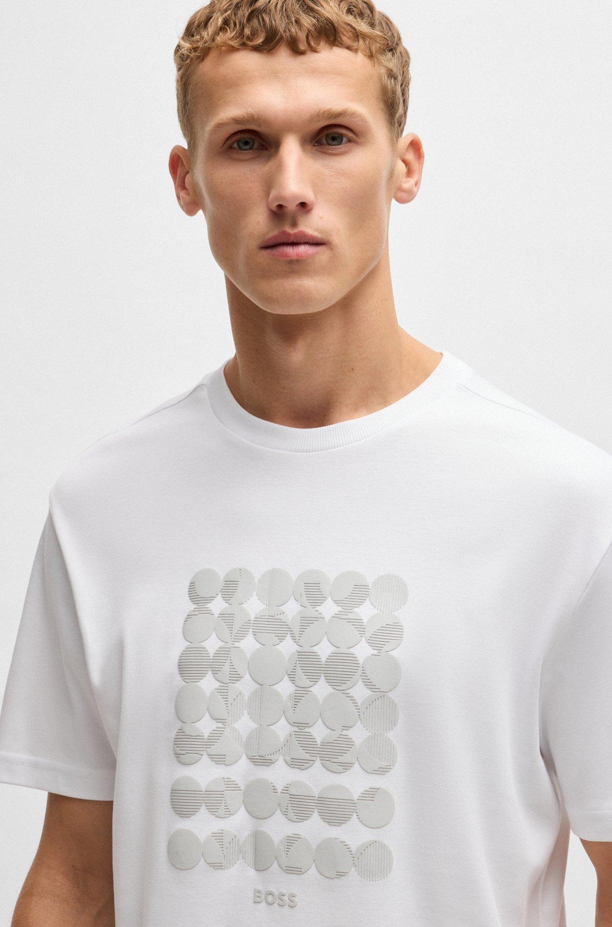 BOSS - Interlock-cotton T-shirt with circle artwork - White Product Image