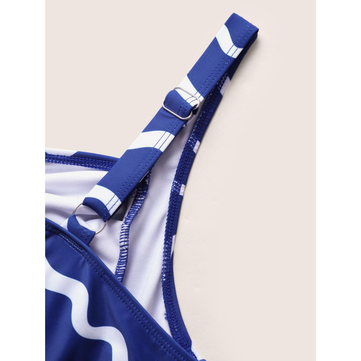 Plus Size Striped Drawstring Gathered One Piece Swimsuit Women's Swimwear Indigo Beach Gathered Curve Bathing Suits High stretch One Pieces BloomChic 26/4X Product Image