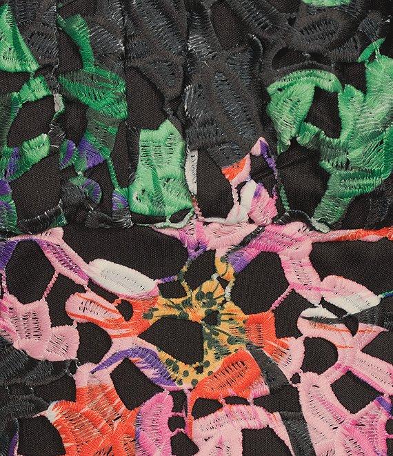 Kensie Lace Floral Print V-Neck Collar Long Sleeve Shirt Mini Dress Product Image