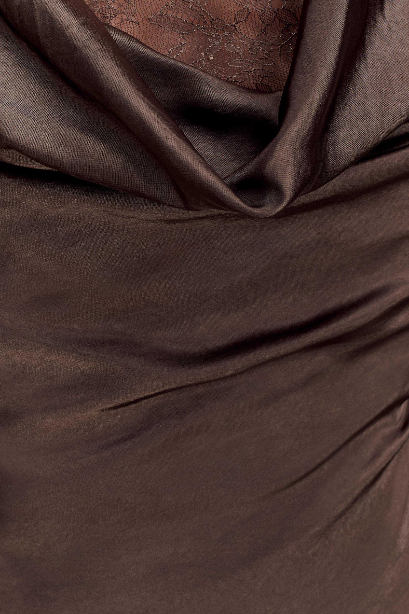 Eliza Long Sleeve Cowl Lace And Satin Maxi Dress - Mocha Product Image