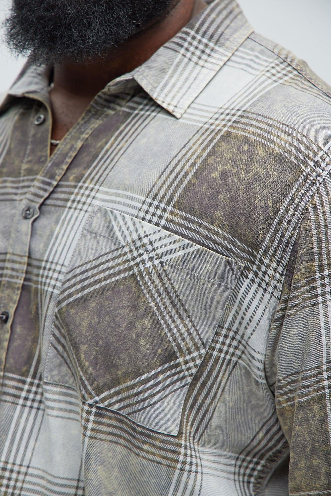 Adams Distressed Plaid Shirt - Grey/combo Product Image