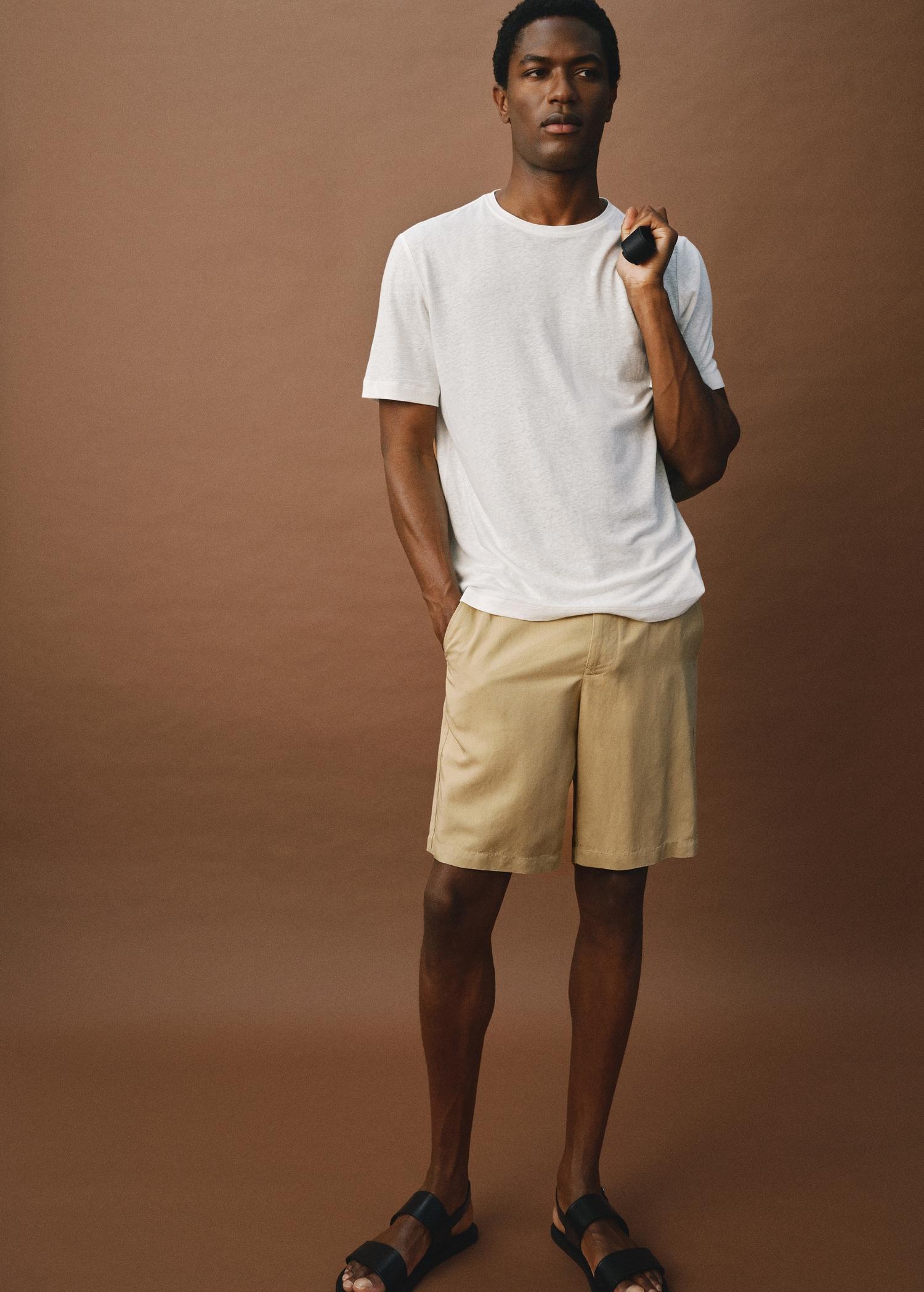Linen-blend shorts with an elastic waistband - Men | MANGO USA Product Image