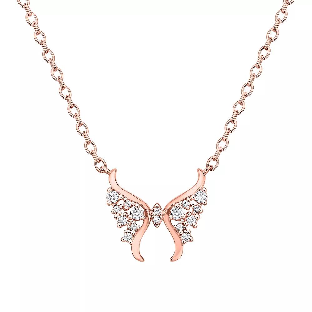 Irena Park Rose Gold Tone Sterling Silver 1/5 Carat T.W. Diamond Butterfly Necklace, Women's, Size: 18", Pink Tone Product Image