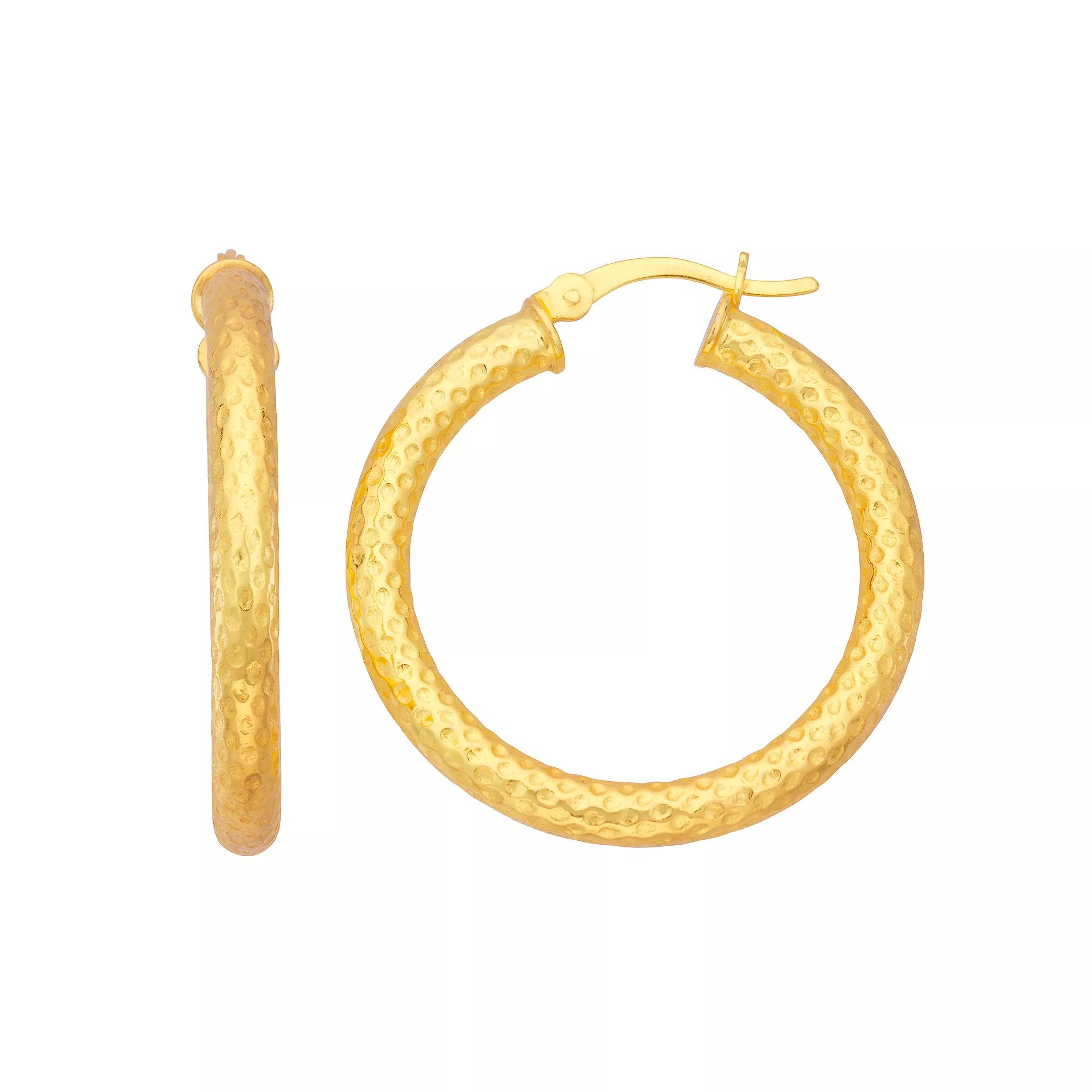 Jordan Blue Sterling Silver Textured Hoop Earrings, Women's, Gold Tone Product Image