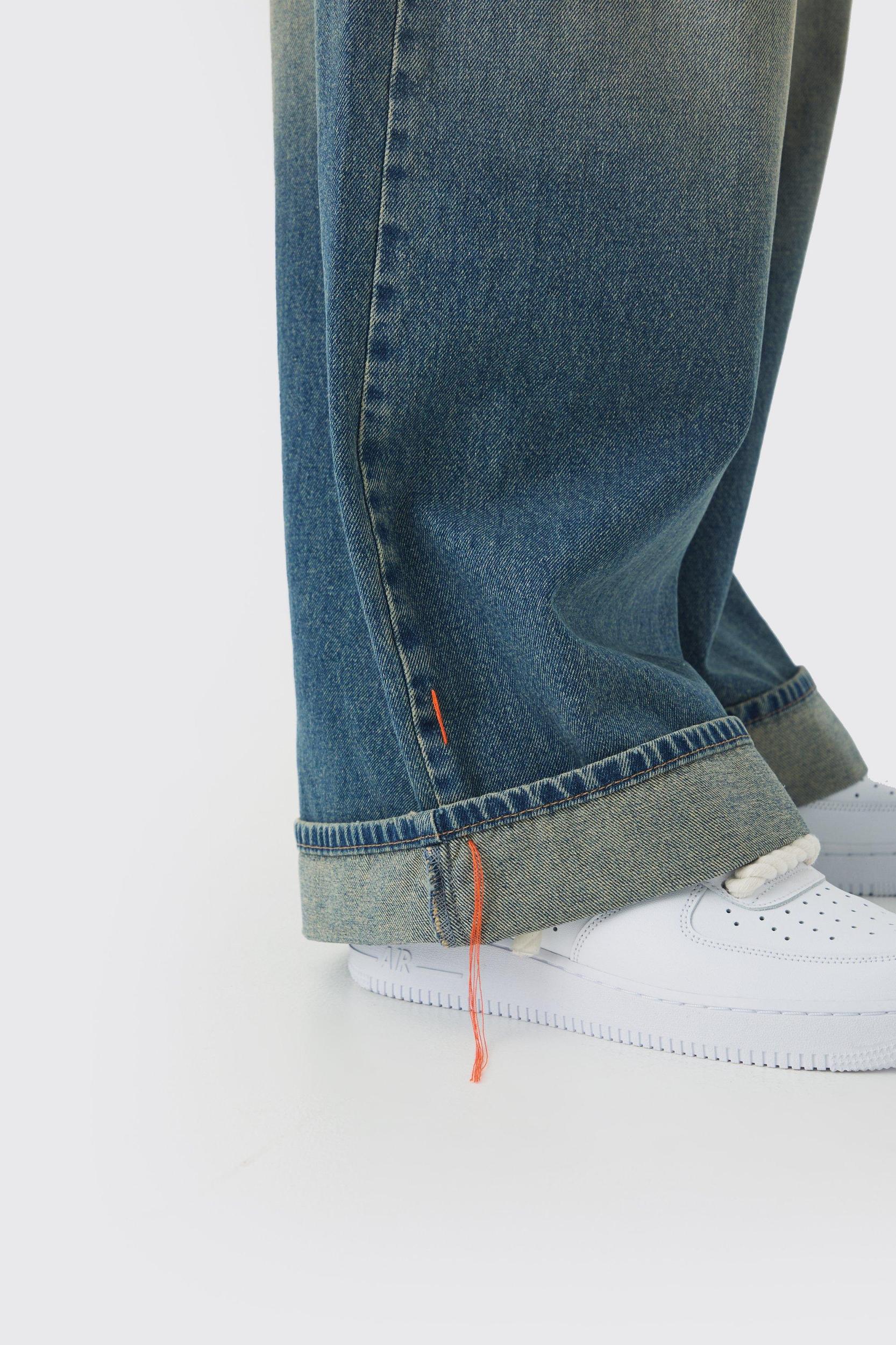 Baggy Rigid Stitch Detail Denim Jeans | boohooMAN USA Product Image