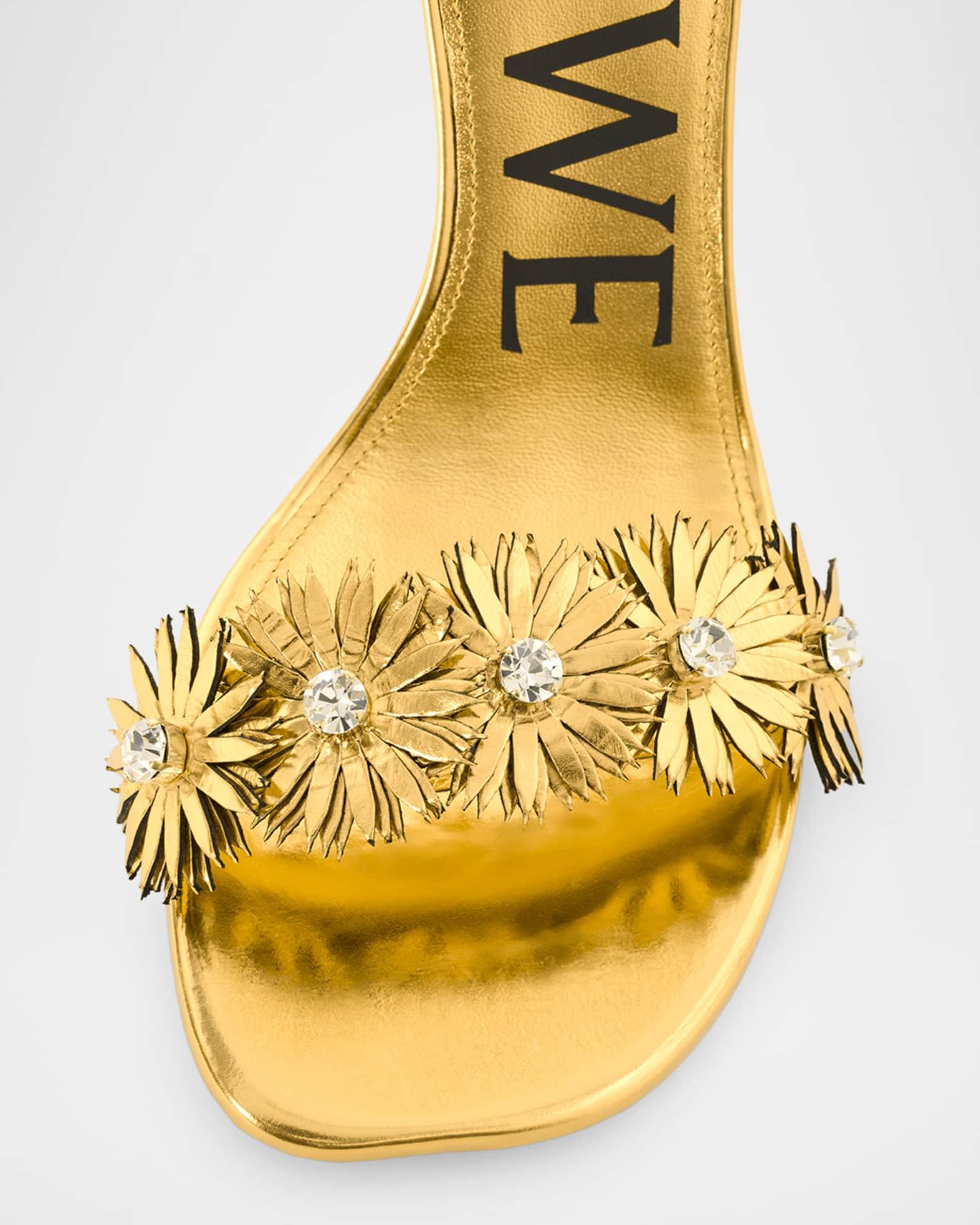 Crystal Flower Metallic Leather Ankle-Strap Sandals Product Image