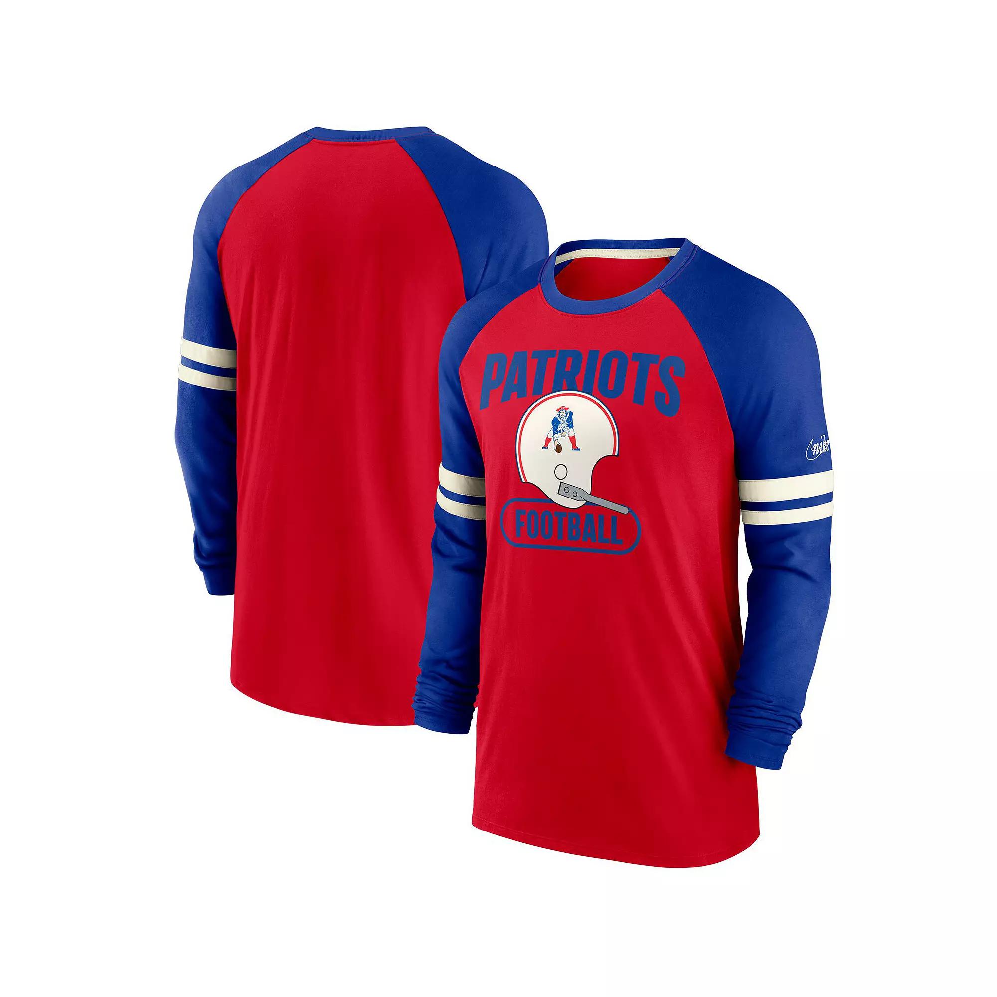 Men's Nike Red/Royal New England Patriots Throwback Raglan Long Sleeve T-Shirt,  Product Image