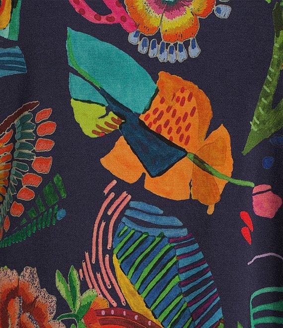 JOHNNY WAS Janie Favorite Farout Floral Scarf Print Bamboo Knit V-Neck 3/4 Sleeve Tee Product Image