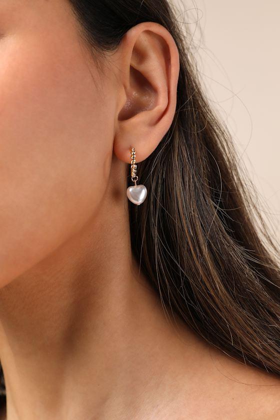 Luce Gold Heart Charm Hoop Earrings Product Image