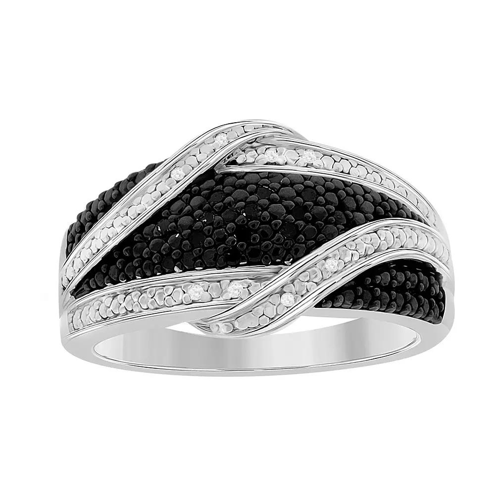 Sterling Silver 1/10 Carat T.W. Black & White Diamond Wrap Ring, Women's, Size: 8, Silver Tone Product Image
