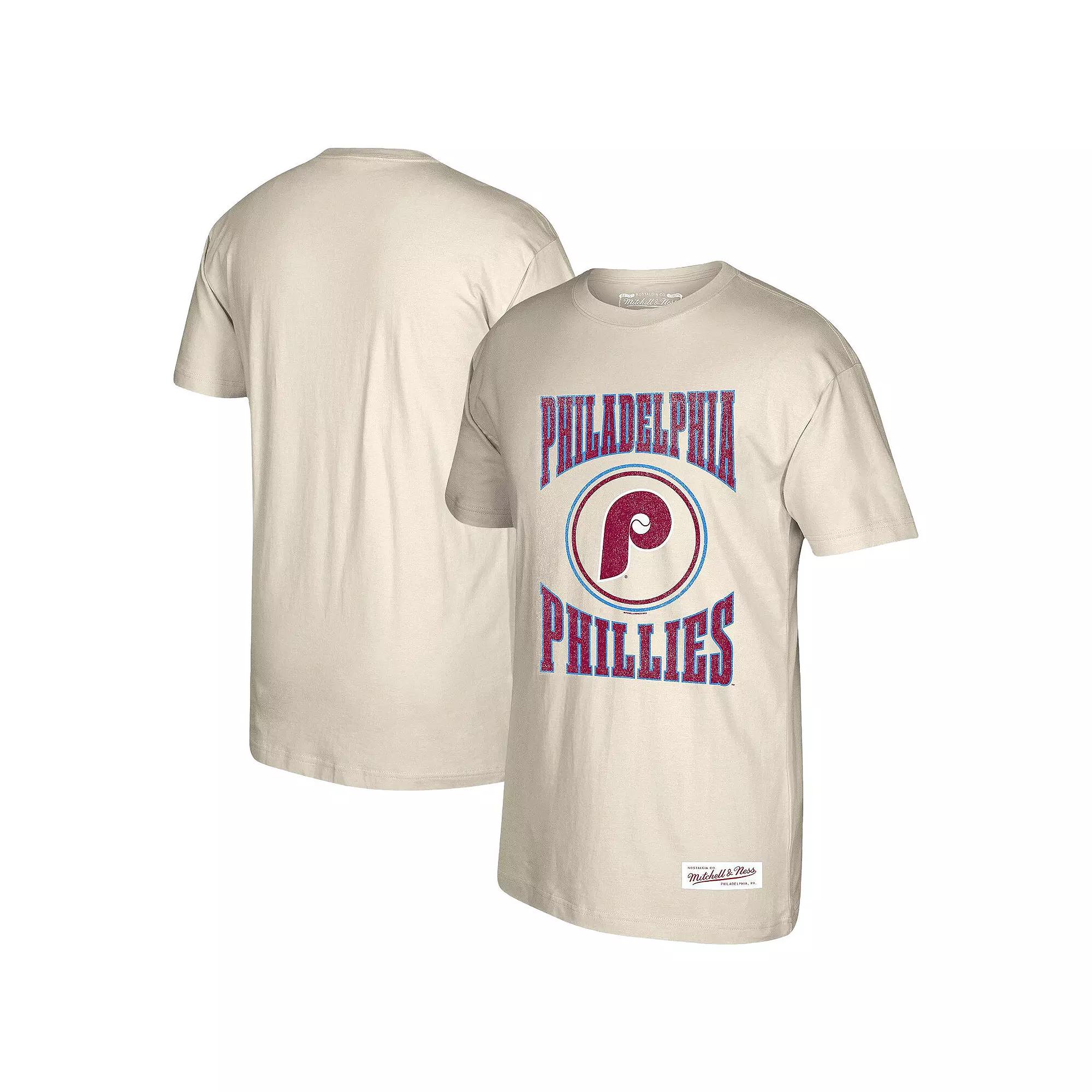 Men's Mitchell & Ness Cream Philadelphia Phillies Arched Logo Slub T-Shirt, Size: 2XL, Beige Product Image
