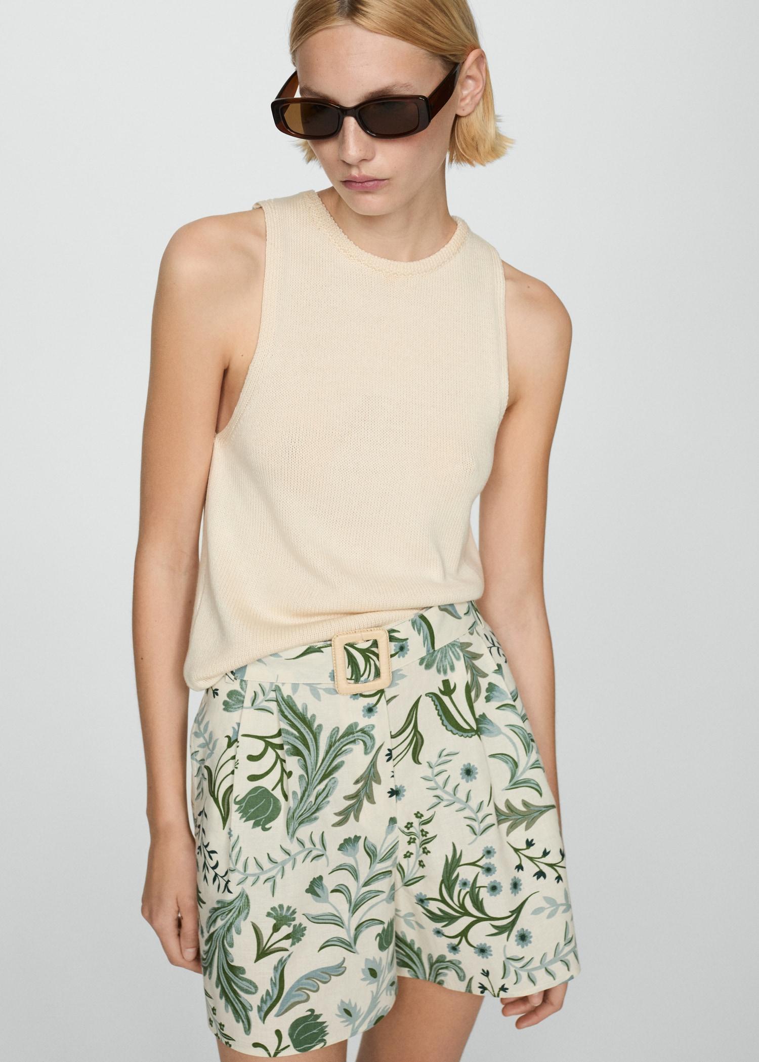 Printed shorts with belt - Women | MANGO USA Product Image