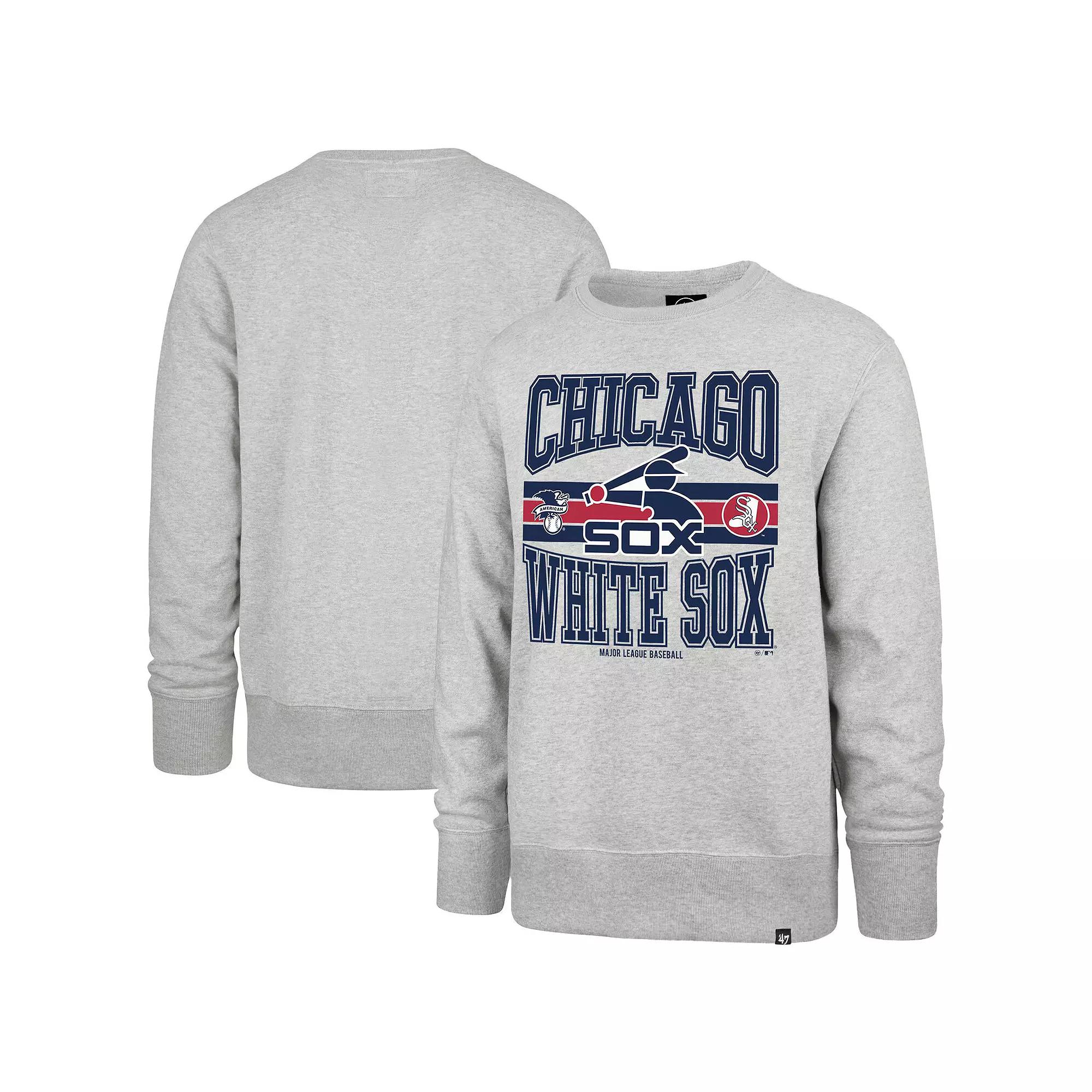 Men's '47  Gray Chicago White Sox Letters Headline Pullover Sweatshirt, Size: XL, Grey Product Image