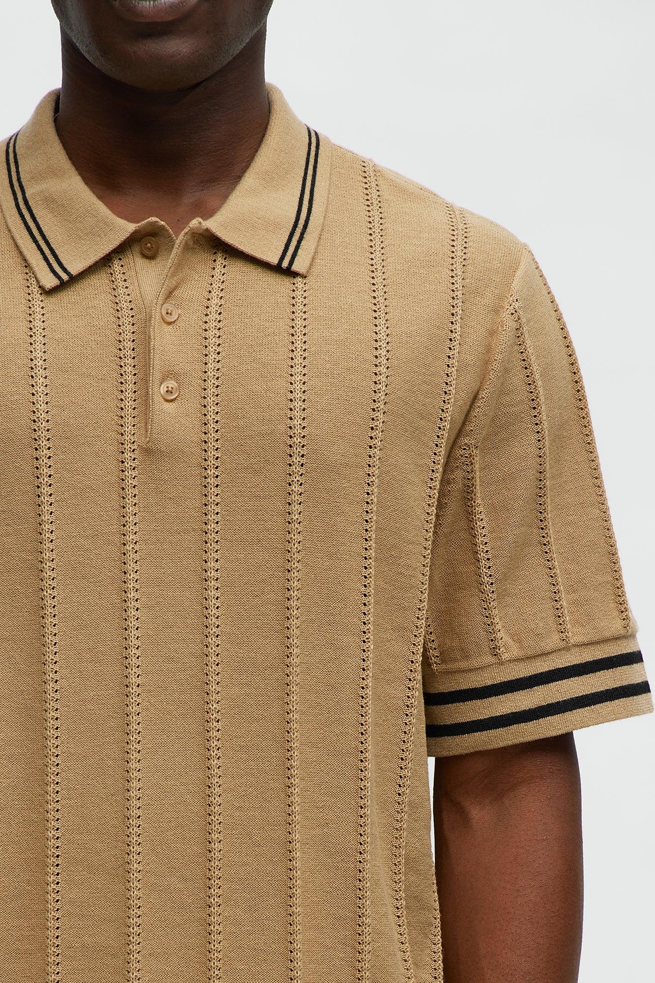 Grant Knitted Pointelle Sweater Polo - Tan/Multi Product Image